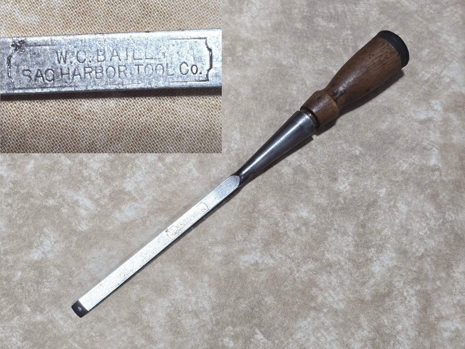 #17 1880 1896 Vtg W.C. Bailey Sag Harbor Tool Co 1/2” firmer Wood Socket Chisel