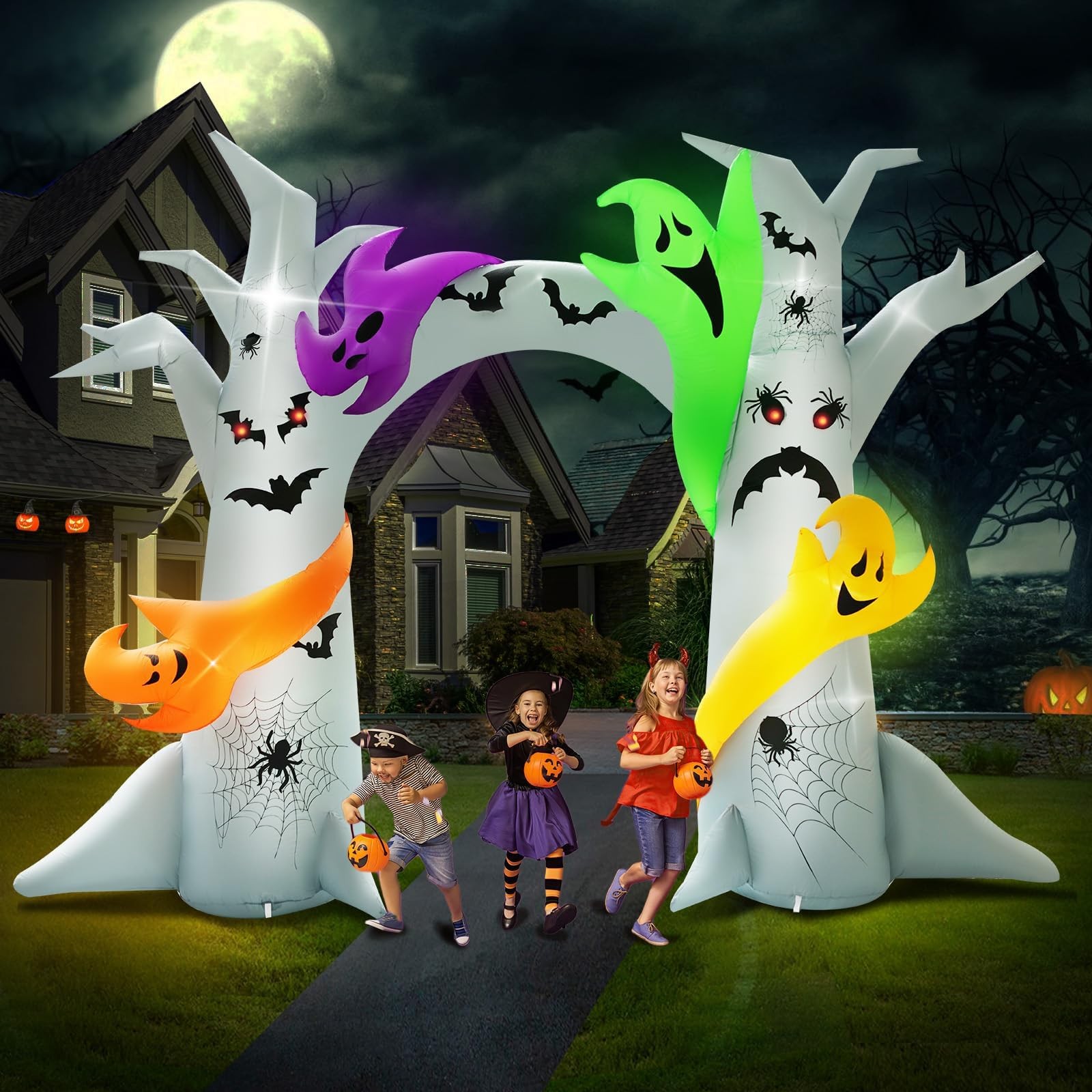 UniqSeason 14FT x 10FT Halloween Inflatable Tree Arch with 4 Ghosts Built-in 15