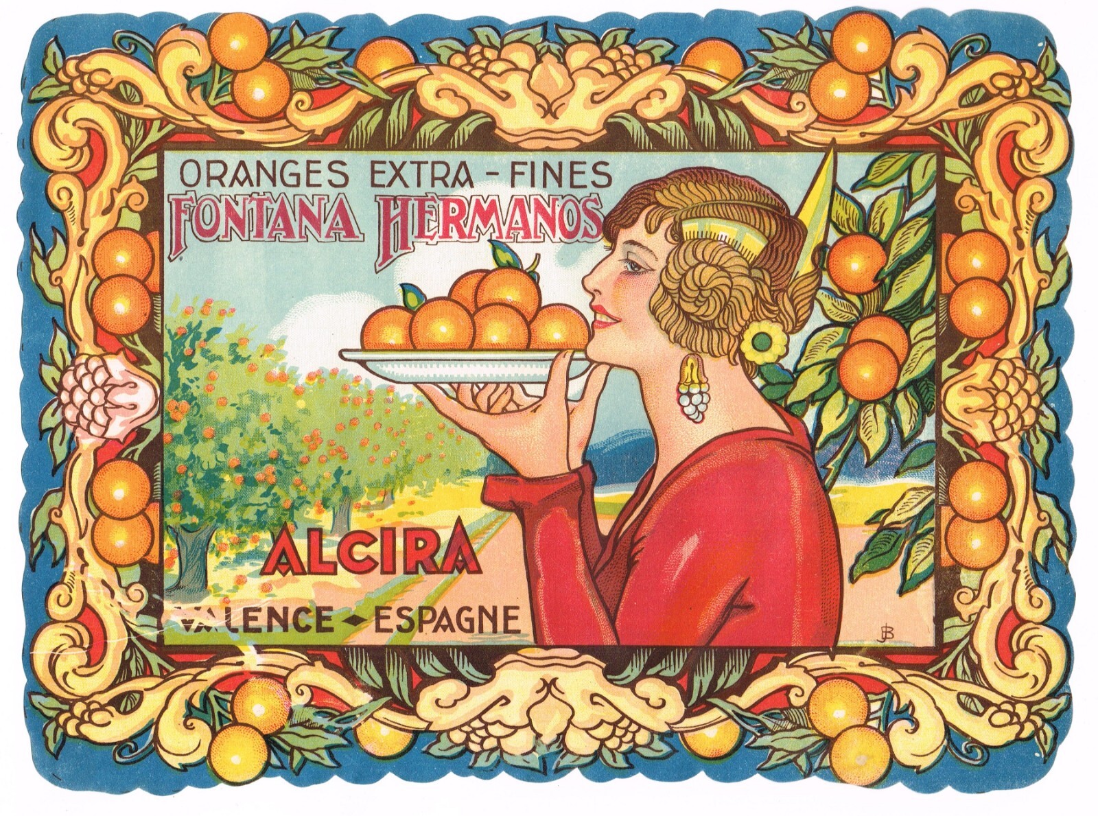 ORIGINAL VINTAGE ORANGE CRATE LABEL SPANISH C1930S SPAIN ART NOUVEAU VALENCIA