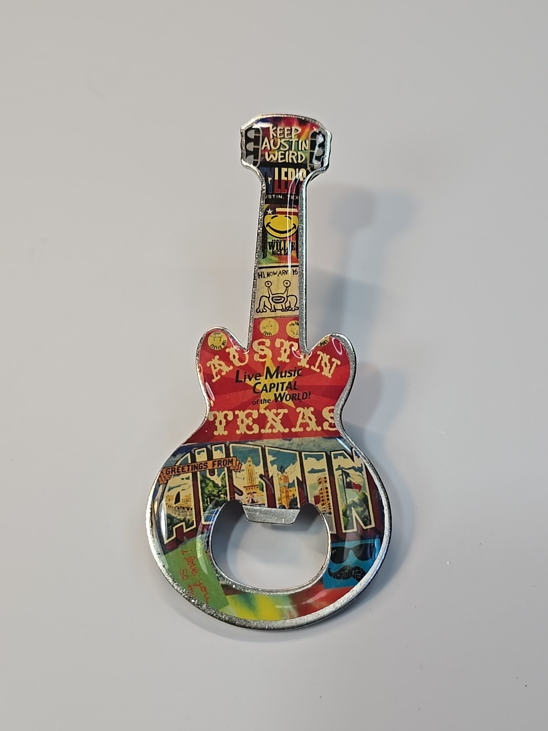Austin Texas Travel Souvenir Magnet Guitar Shaped Bottle Opener