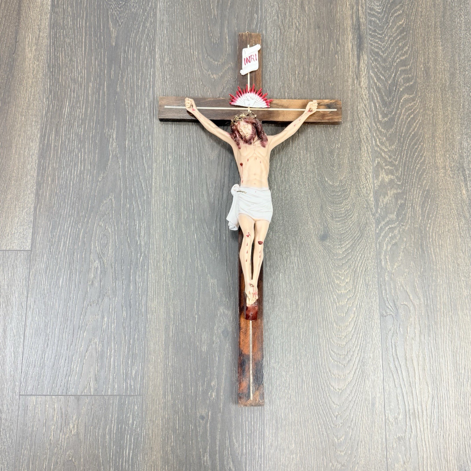 Vintage Large Real Wood Cross Corpus Resin Jesus Christ Hand painted Crucifix Vintage Large Real Wood Cross Corpus Resin Jesus Christ Hand painted Crucifix