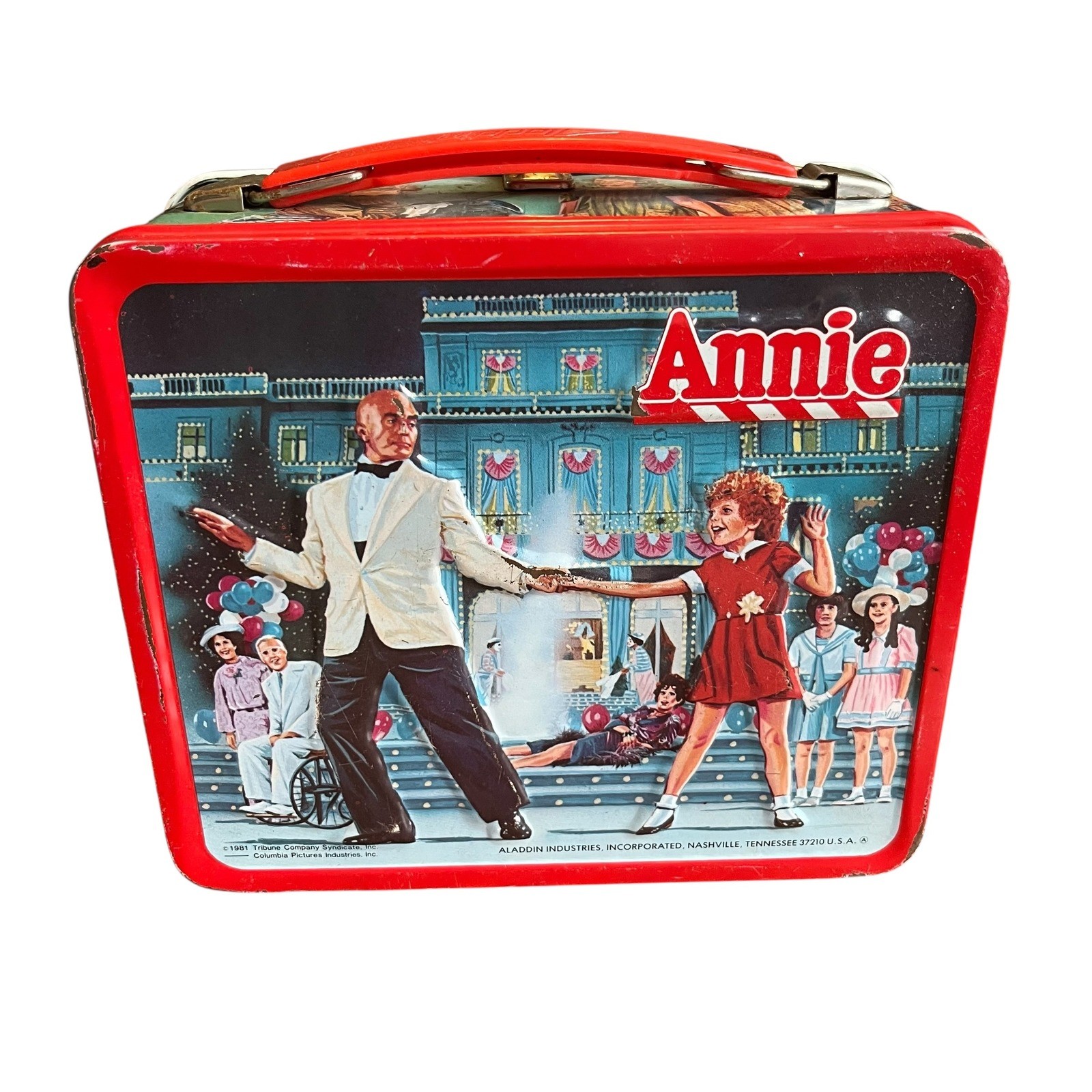 Vintage 1981 Annie Metal Lunch Box Aladdin Industries Movie Memorabilia Red