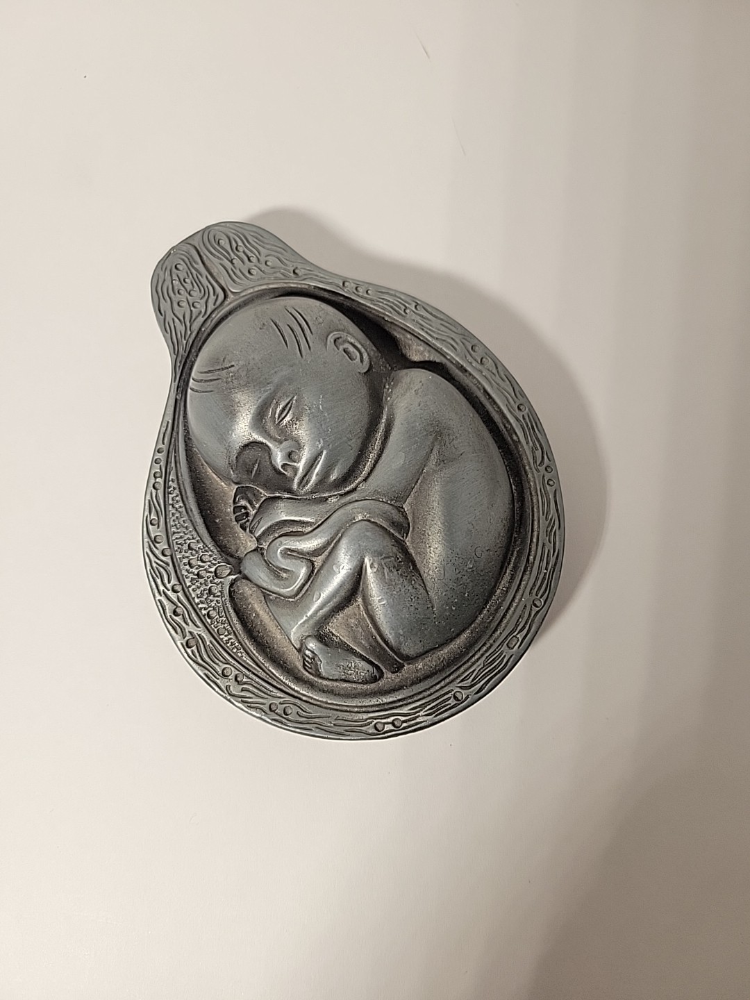Vtg 1950-60s Parke-Davis Tabron Baby In Womb Fetus Pewter Heavy Paperweight 
