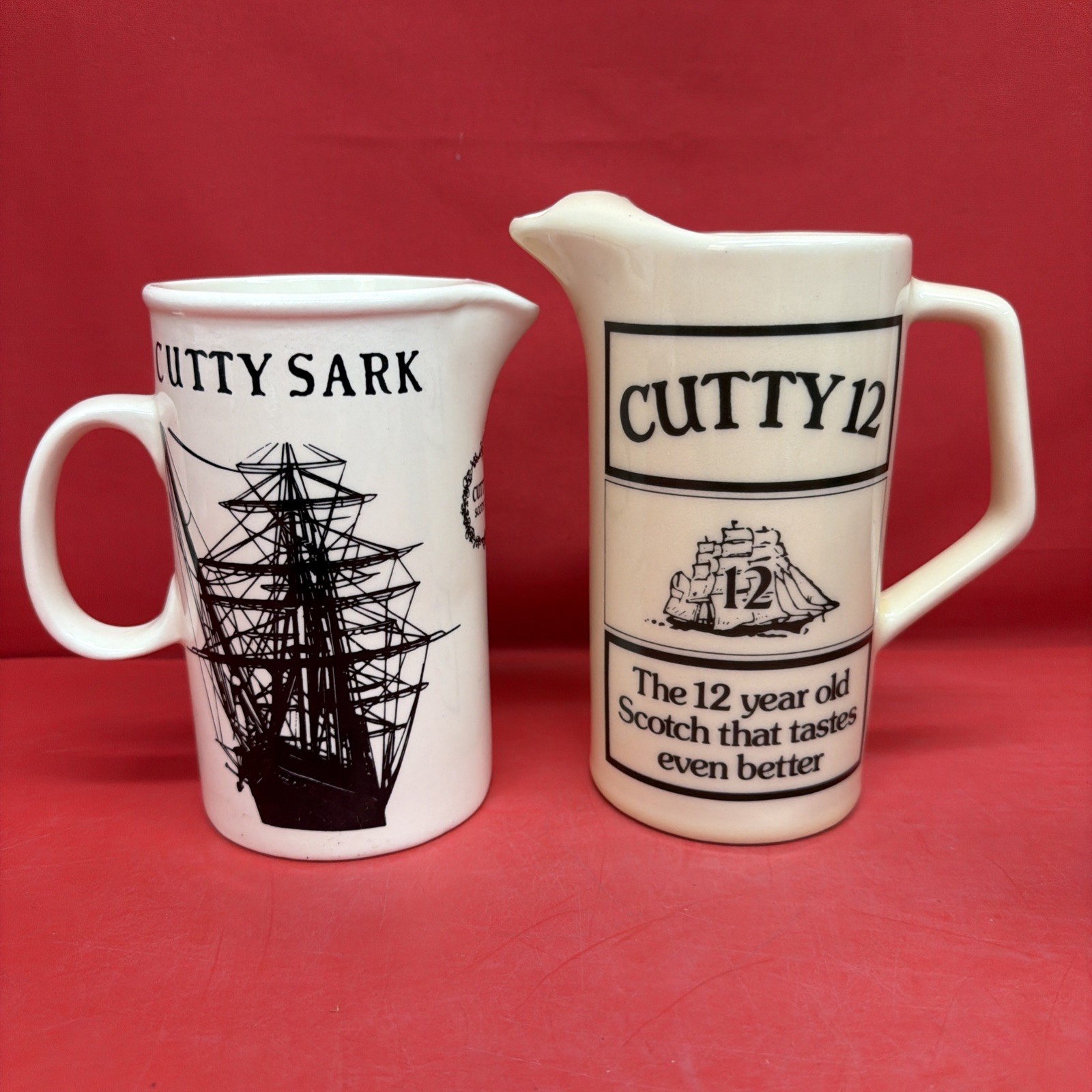 Vintage Cutty Sark Cutty 12 Scotch Whisky Ceramic Pitchers Set of 2 6” ,7”-tall