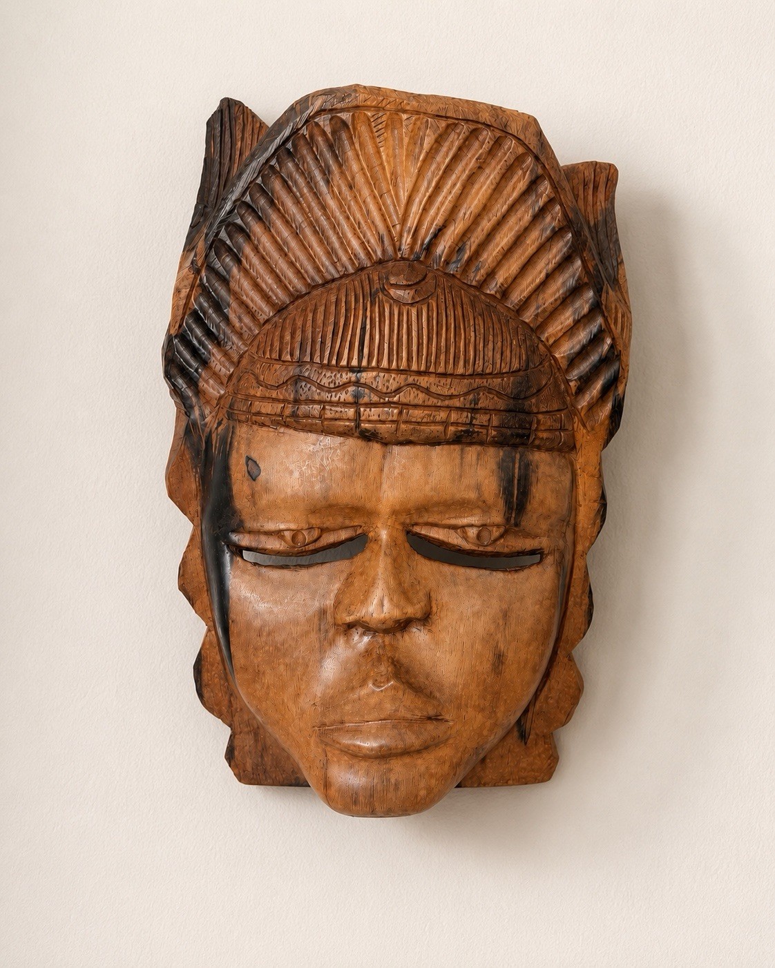 Heavy 7.4 lb Hand Carved Solid Wood Tribal Style Face Mask Wall Art 16x11