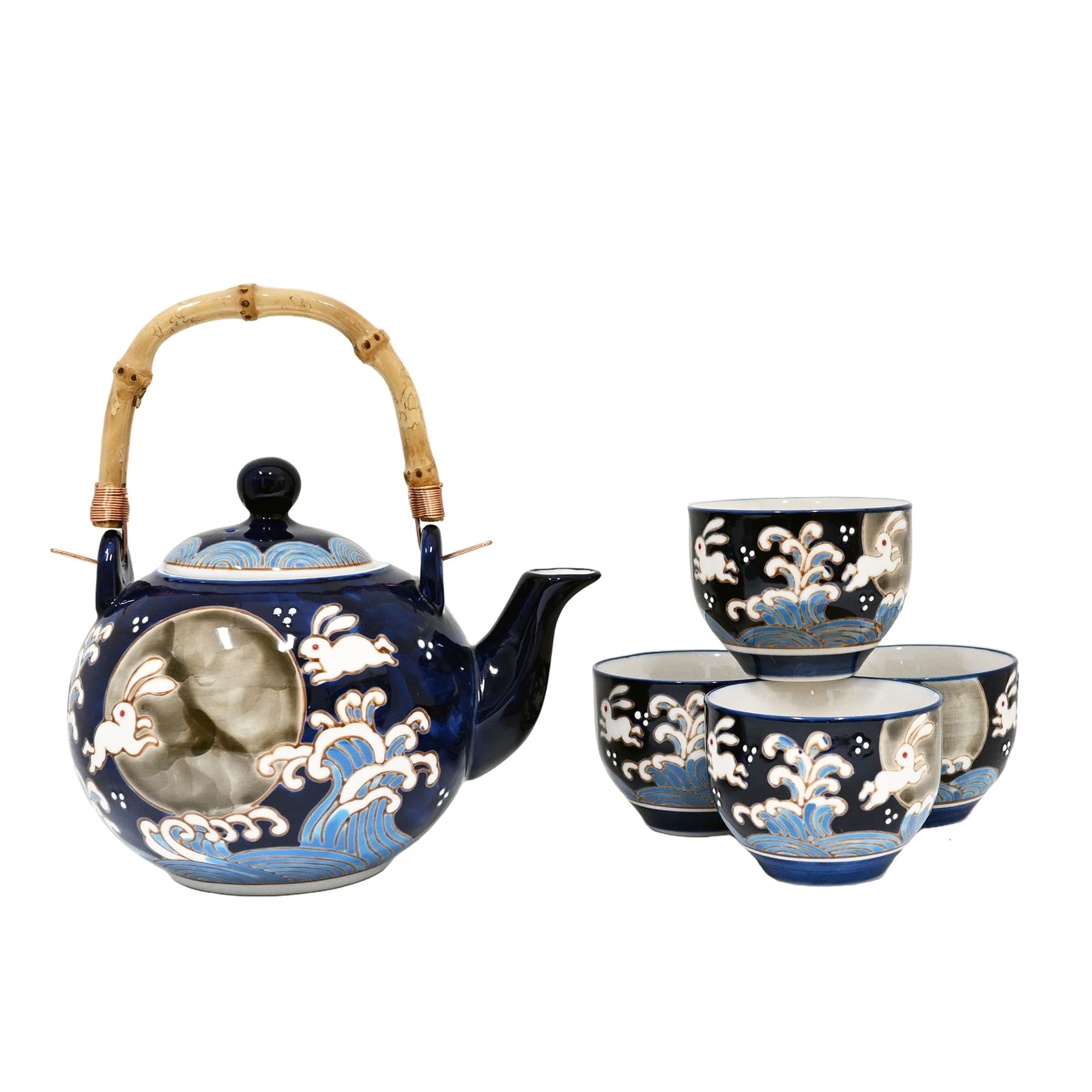 Urban Tokyo Japanese Folklore Moon Rabbit Wave Design Porcelain Tea