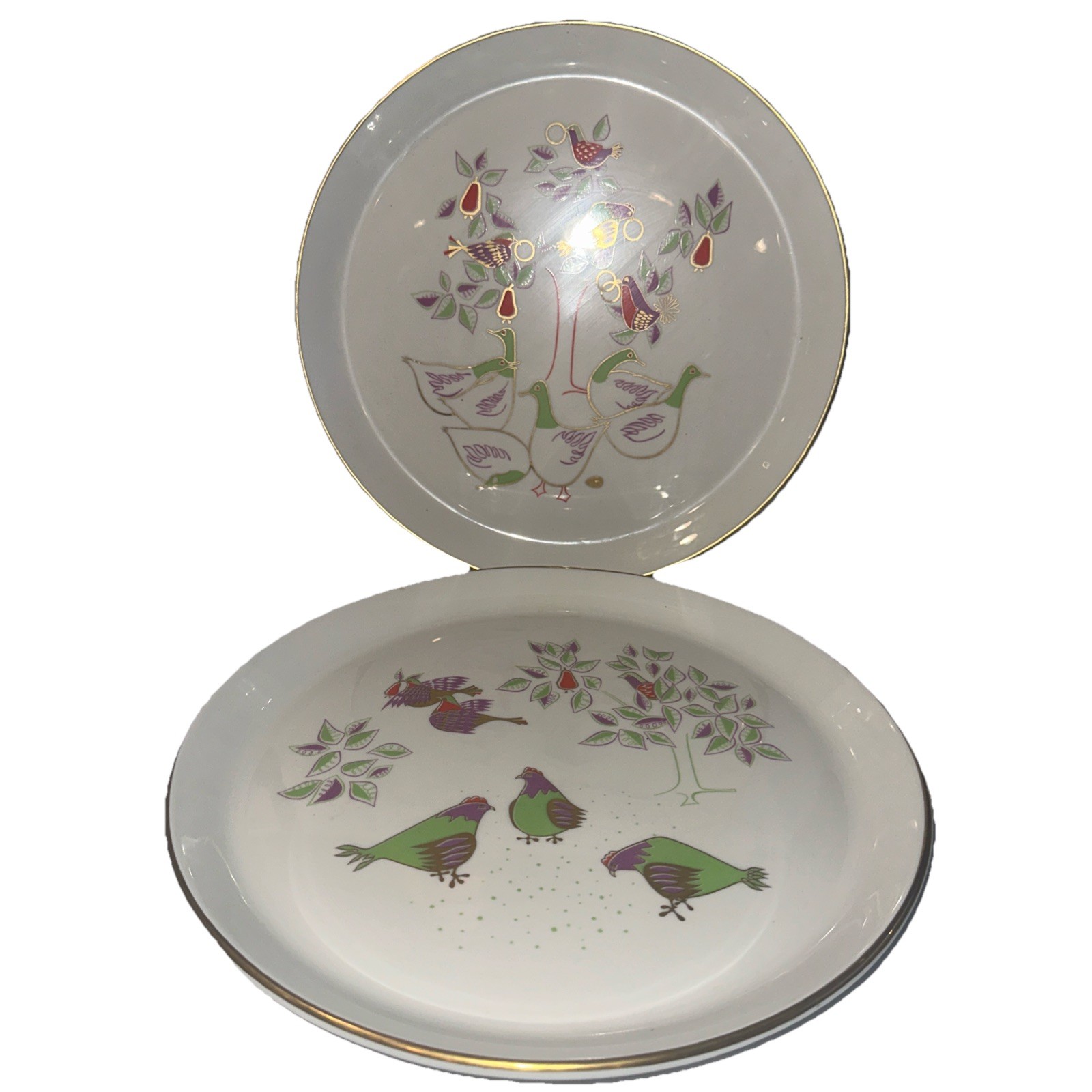 2 Shenango Plates Dick Litzel 12 Days of Christmas 6 Geese & 3 French Hens