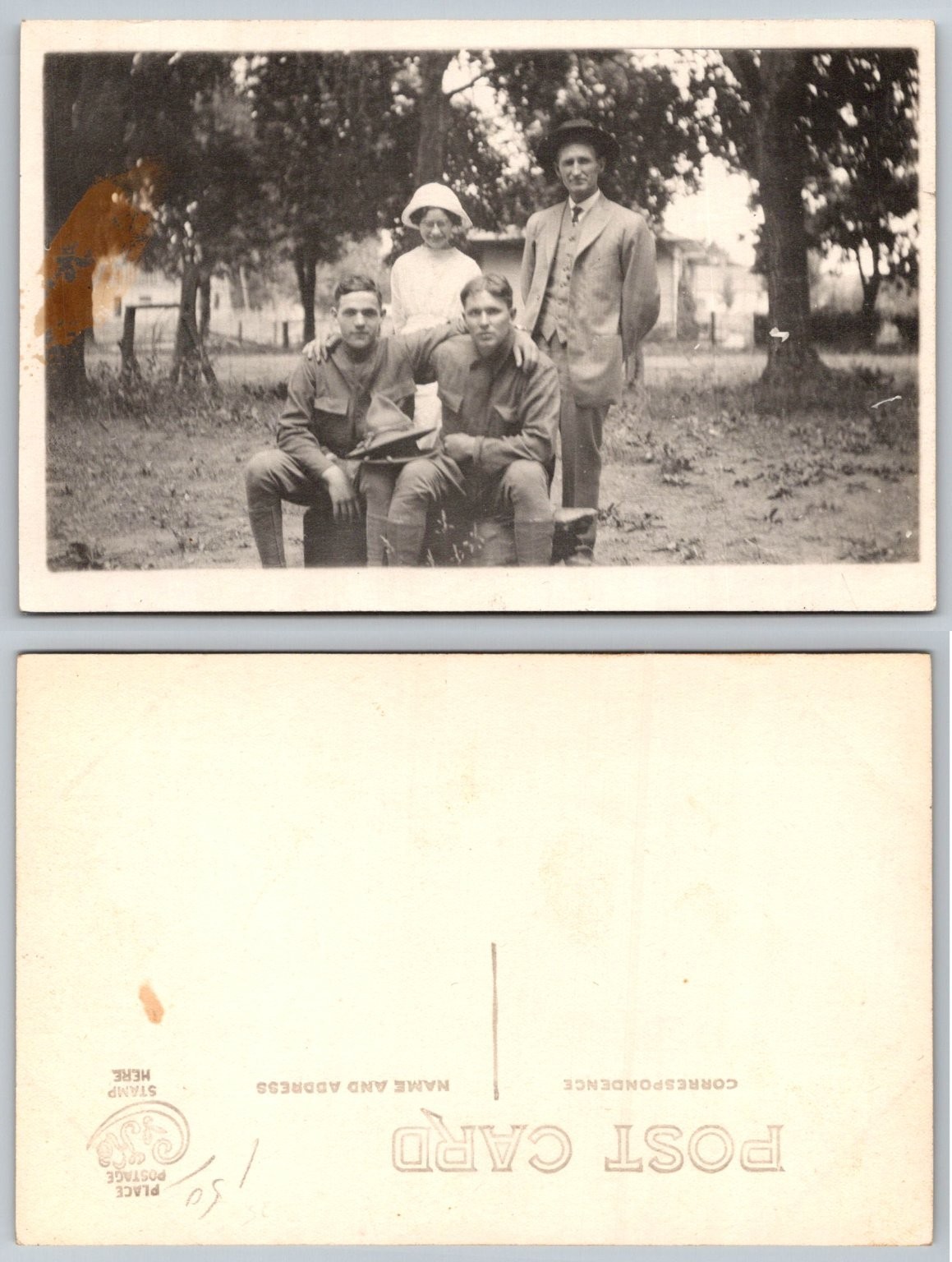 Vintage RPPC WWI Era Soldiers & Family Group Portrait Postcard Military