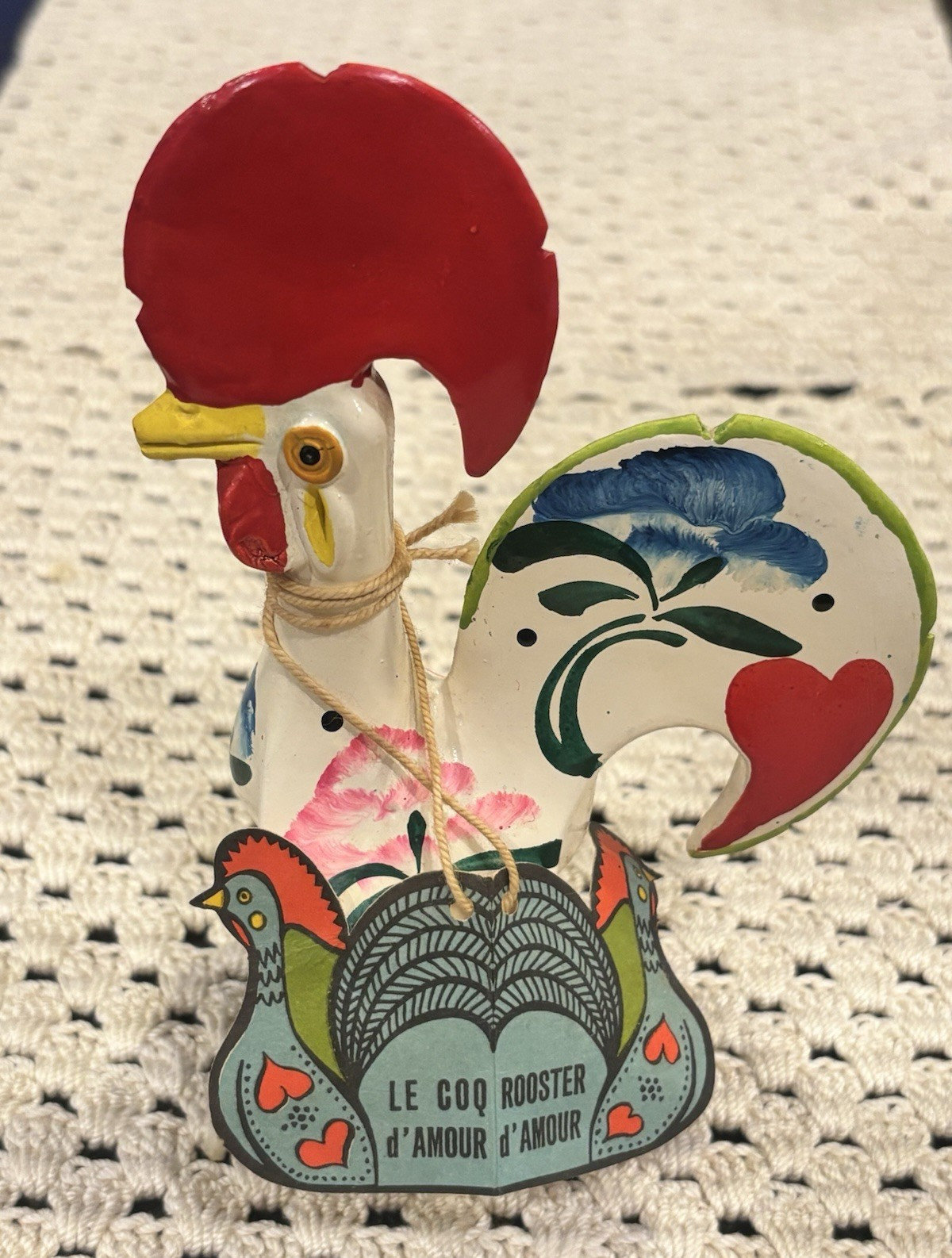 Vintage ‘Charm of Love’ Rooster D’ Amour, Hand Painted, 5.5in Imported Portugal
