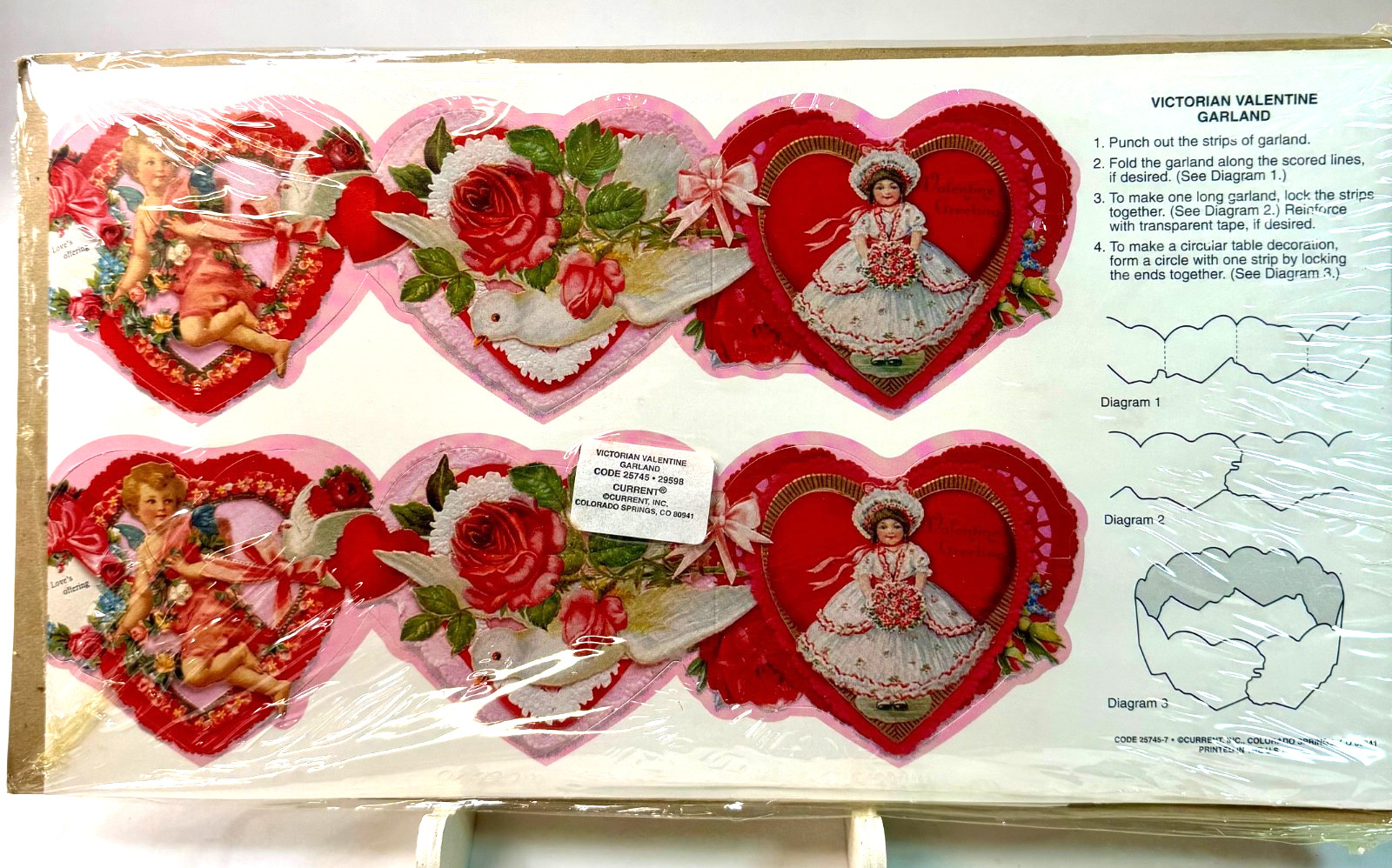 Vtg NIP NOS Victorian Valentine Garland By Current Inc. Paper Garland