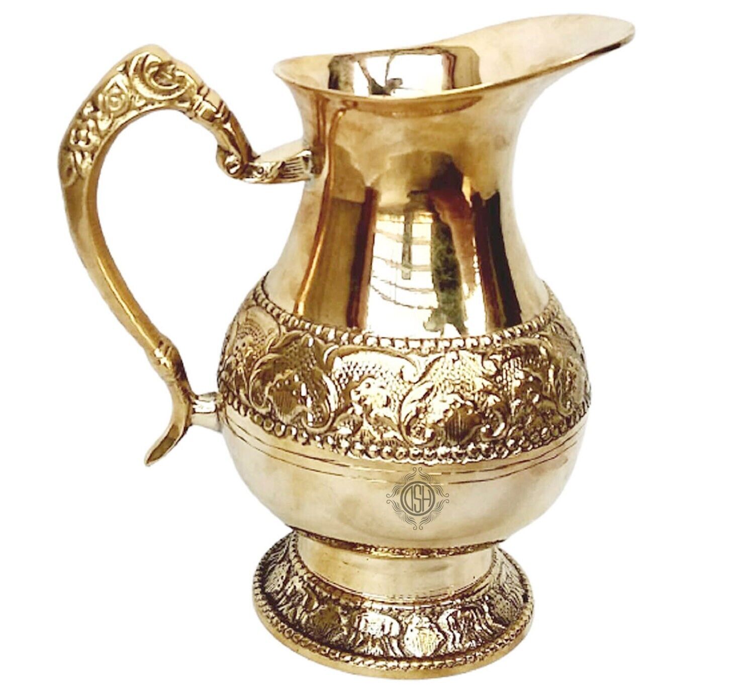 DSH Pure Brass Jug Pitcher Handcrafted Embossed Design Mughlai Style Water Jug.