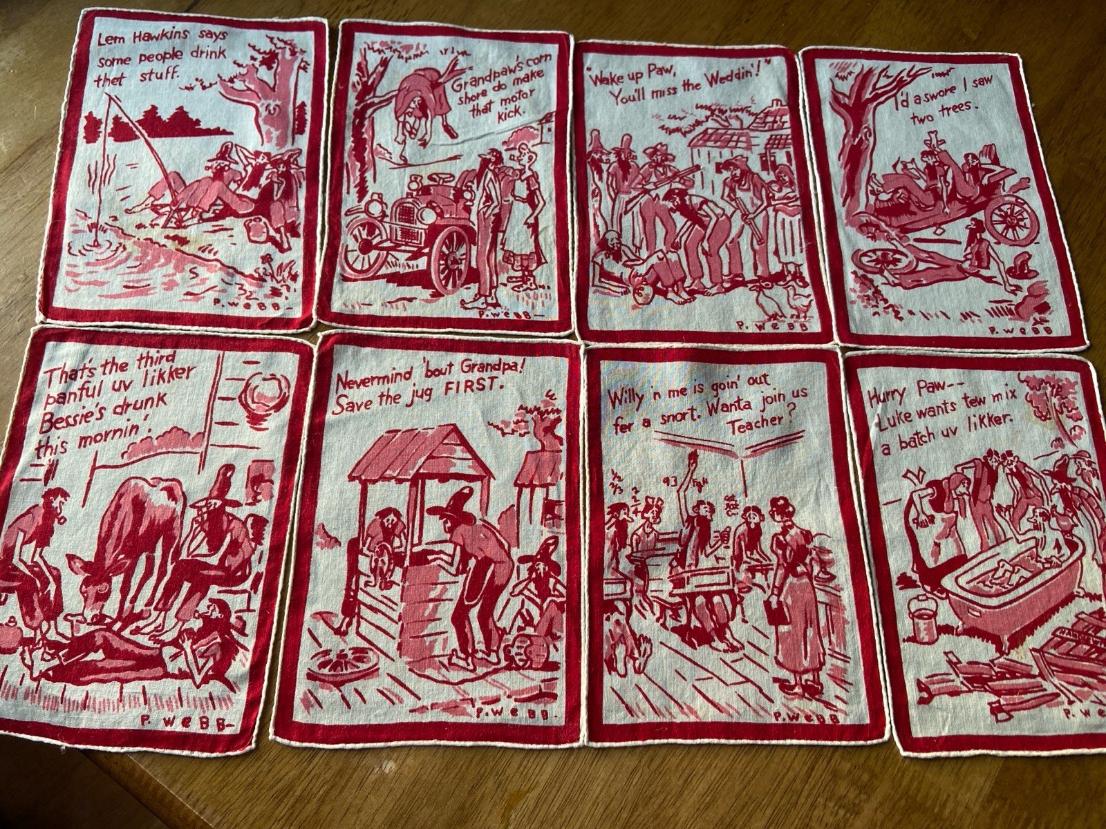 PAUL WEBB VINTAGE HILLBILLY COCKTAIL NAPKINS SET OF 8