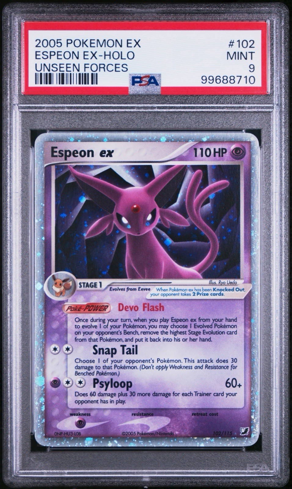 Espeon EX Holo 2005 EX Unseen Forces PSA 9 Double Swirl Espeon EX Holo 2005 EX Unseen Forces PSA 9 Double Swirl