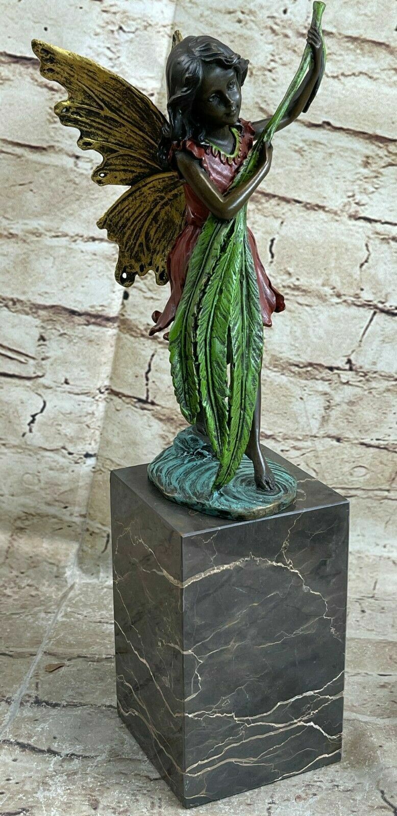 LOVELY DETAILED FAIRY CANDLESTICK PURE HOTCAST BRONZE STATUE SIGNED SCULPTURE