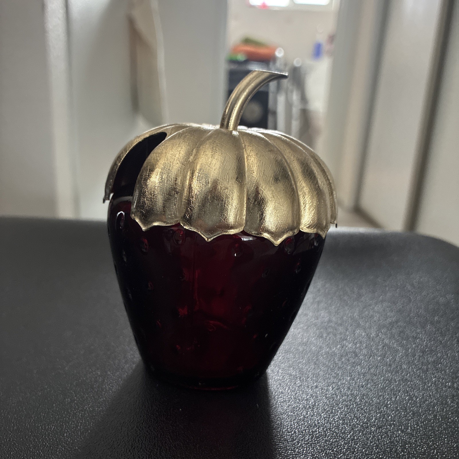 Vintage Avon Ruby Red Glass Strawberry Jam Jar  with Gold Lid No Spoon