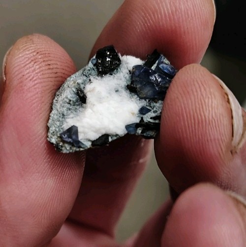 Benitoite Gem Quality Crystals With Neptunite On The Schist Matrix Benitoite Gem Quality Crystals With Neptunite On The Schist Matrix