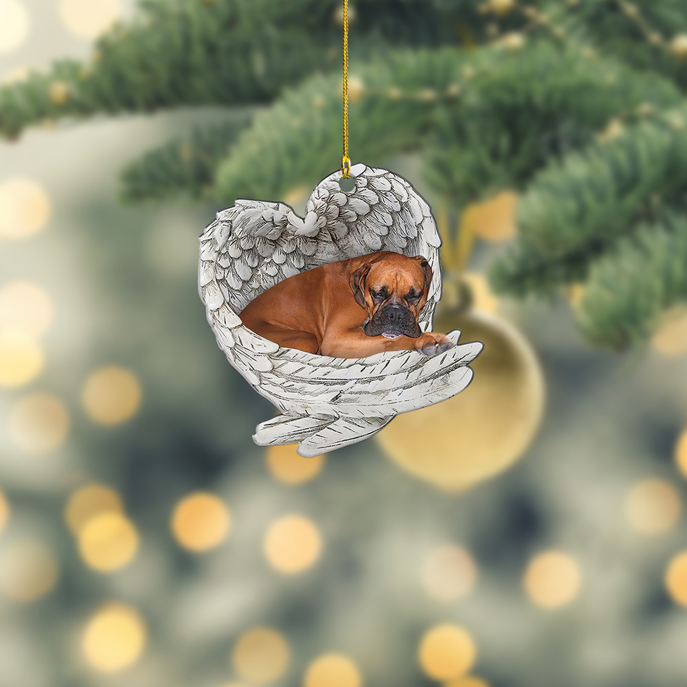 Boxer Dog Sleeping Angel Ornament, Boxer Dog Angel Wings Christmas Ornament