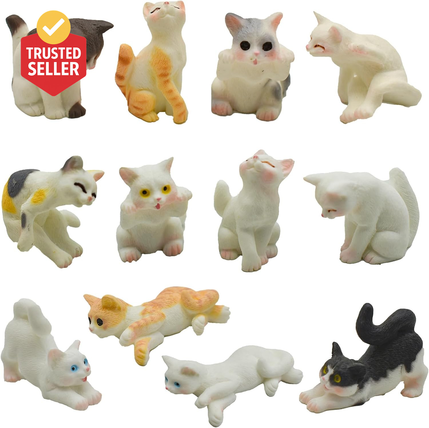 12Pcs Realistic Miniature Cat Figurines Mini Kitty Characters Figures Cute Resin