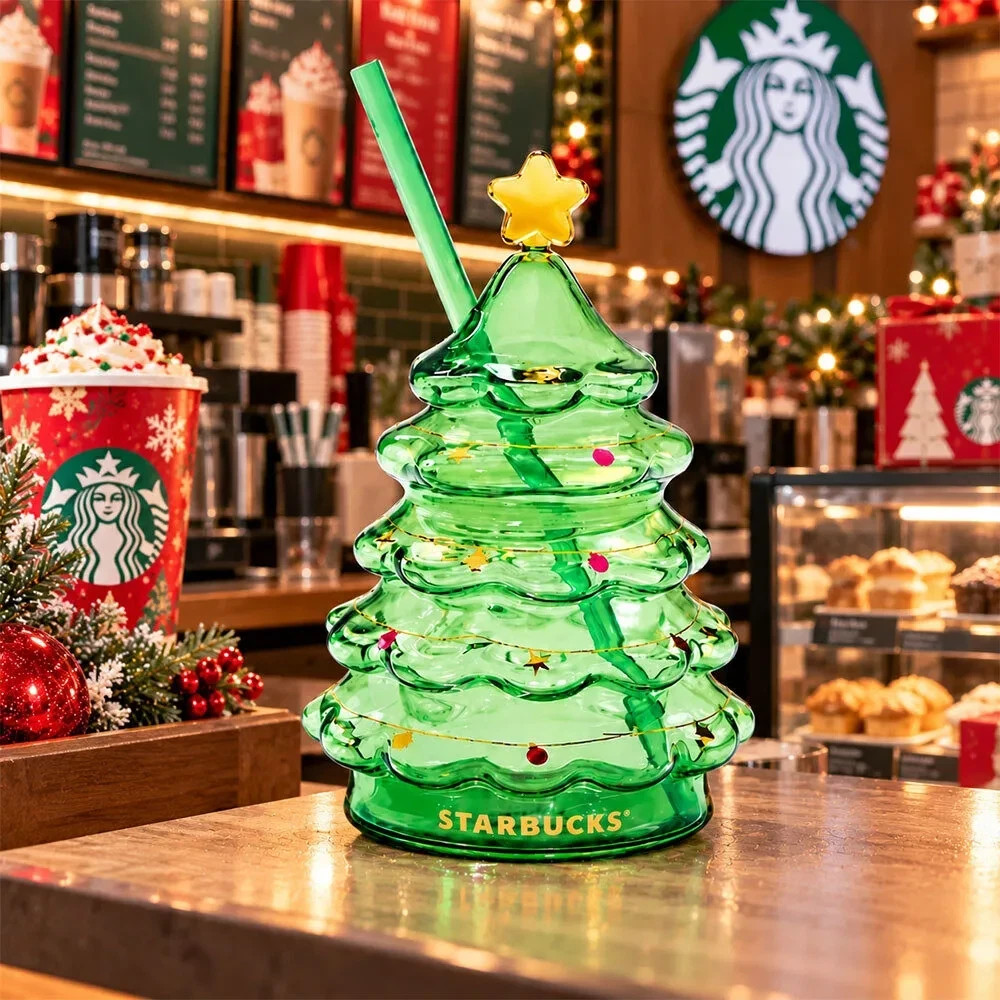 New 2026 Limited Edition Starbucks Green Glass Christmas Tree Cup 16 oz Holiday