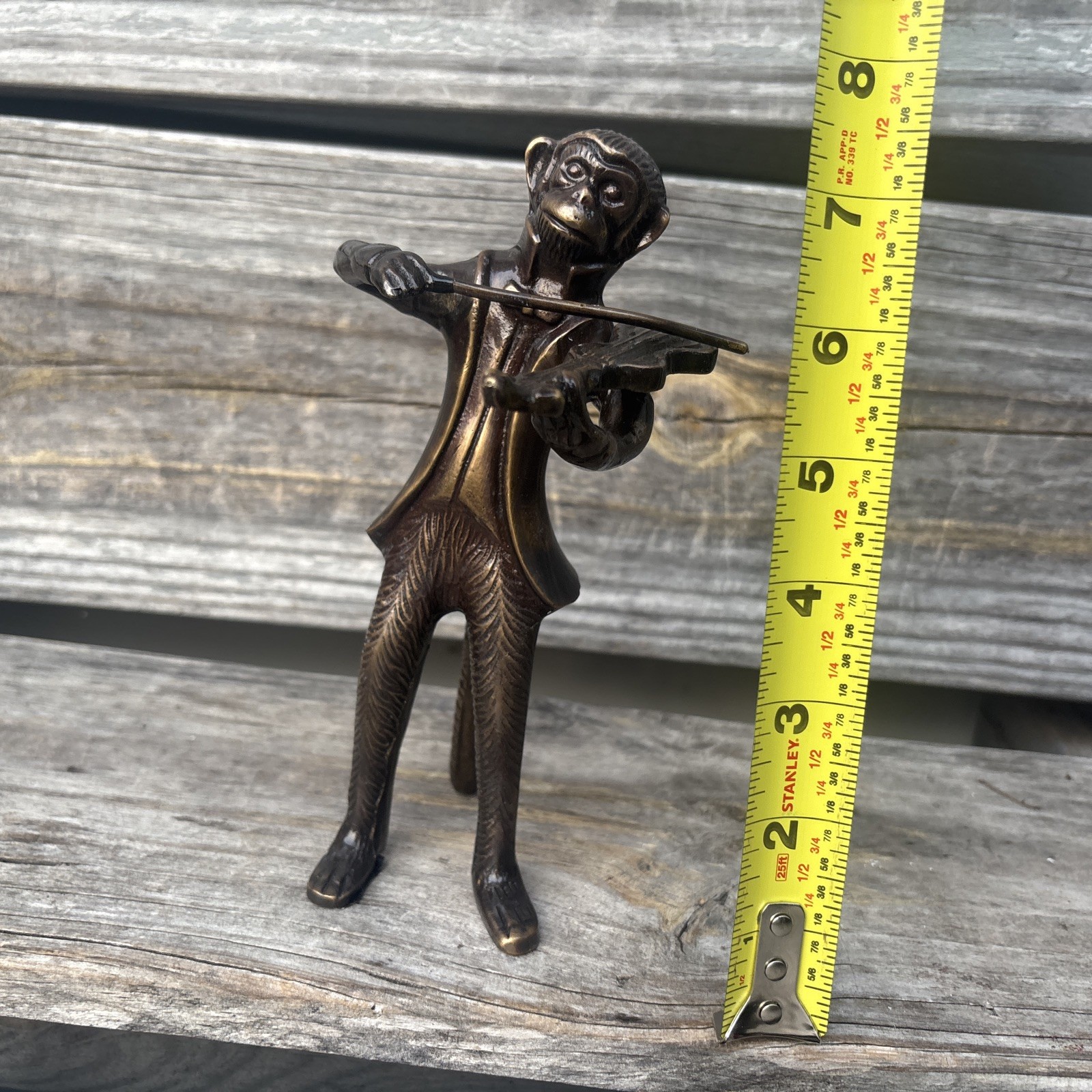 Monkey Playing Saxophone Band Figurine Tall Heavy Bronze Finish Vintage RARE 🔥