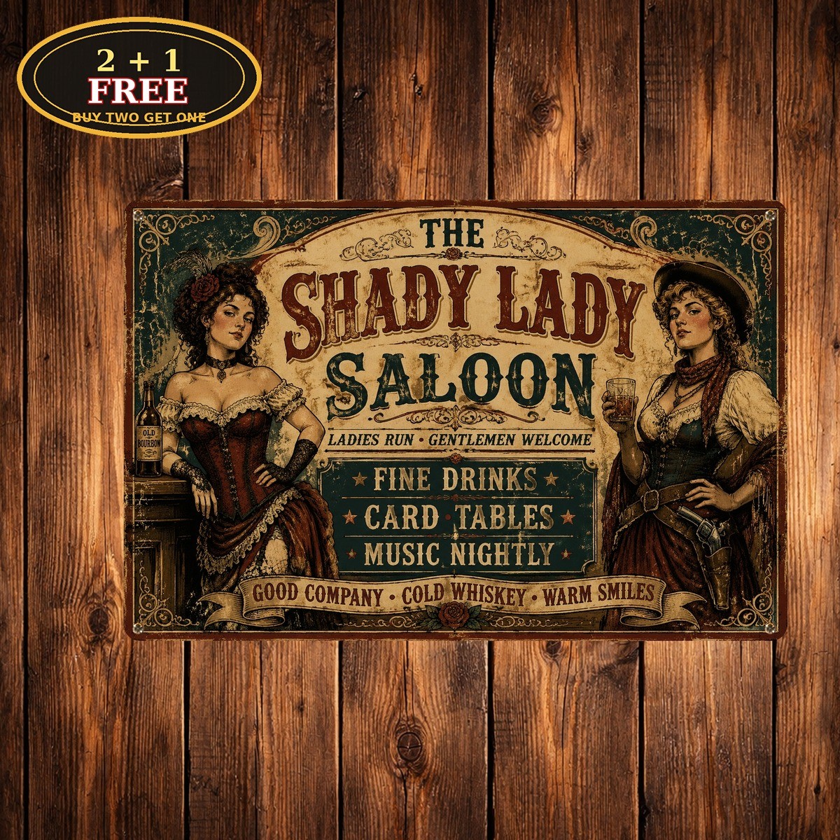 Shady Lady Saloon Wild West Cowboy Bar Tavern Metal Tin Sign Decor