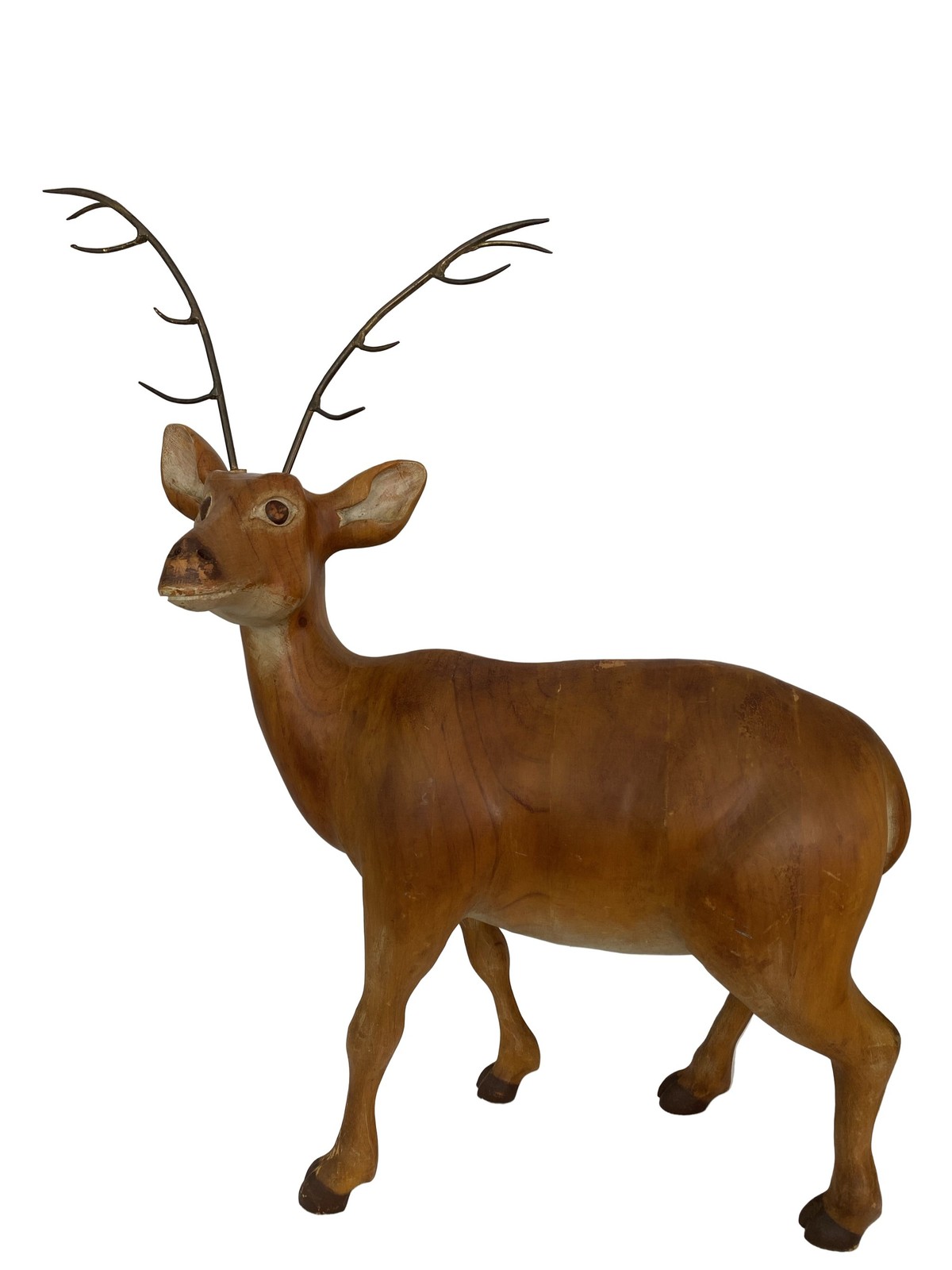 Vintage Sarried Ltd MCM Wooden Deer Figurine Metal Antlers Hand-Carved 23in