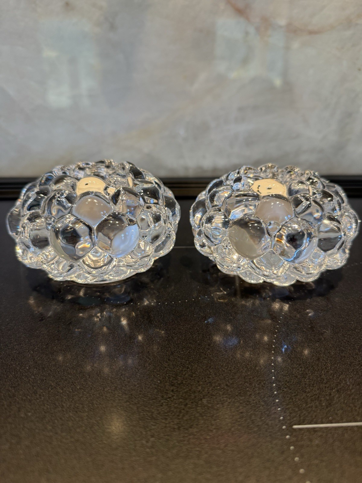 SET OF ORREFORS RASBERRY VOTIVE CANDLE HOLDER MADE IN SWEDEN CLEAR CRYSTAL GLASS
