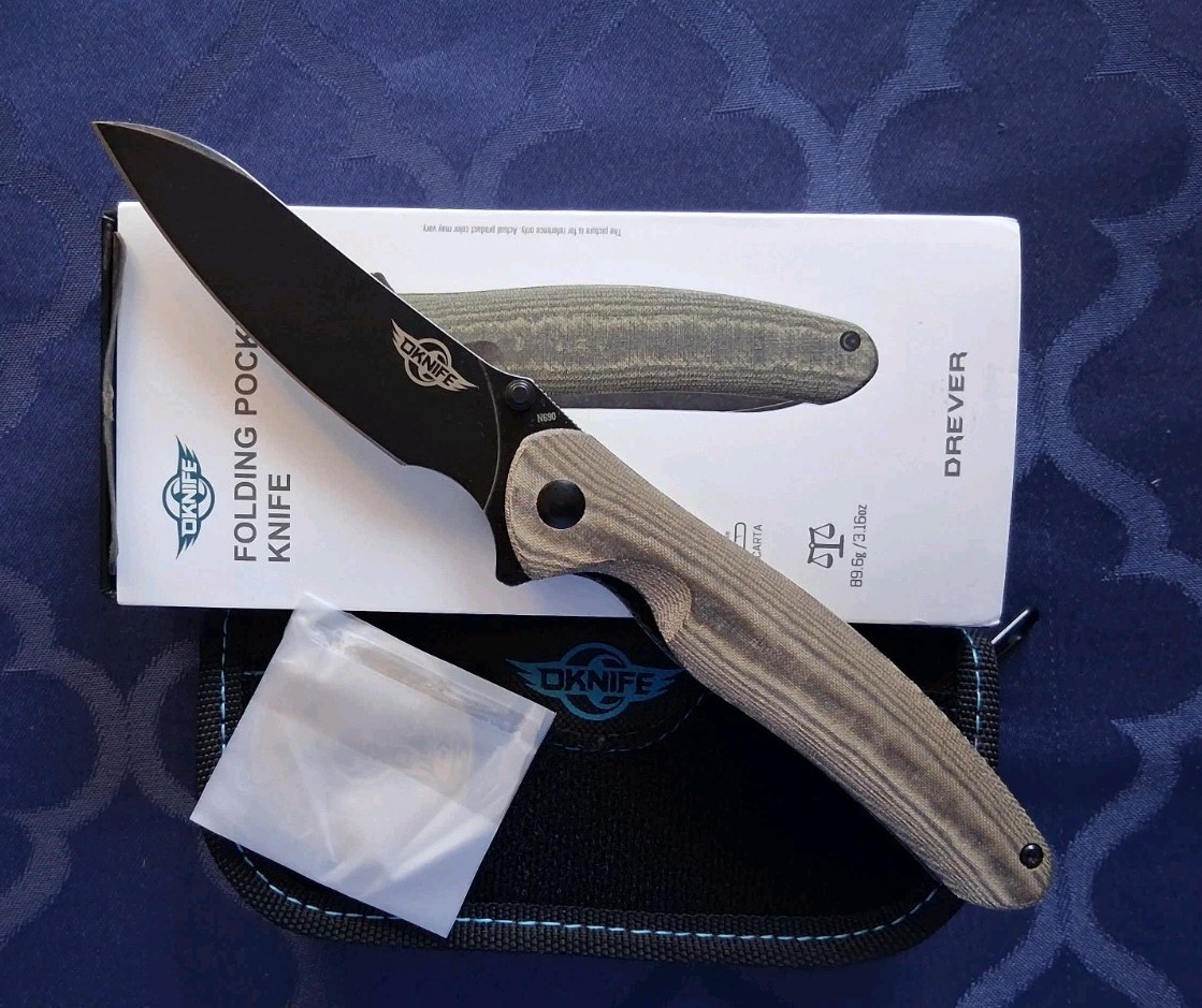 *NICE*🔥 OKNIFE Drever Folding Knife w/N690 Black Blade & Green Micarta Handle 