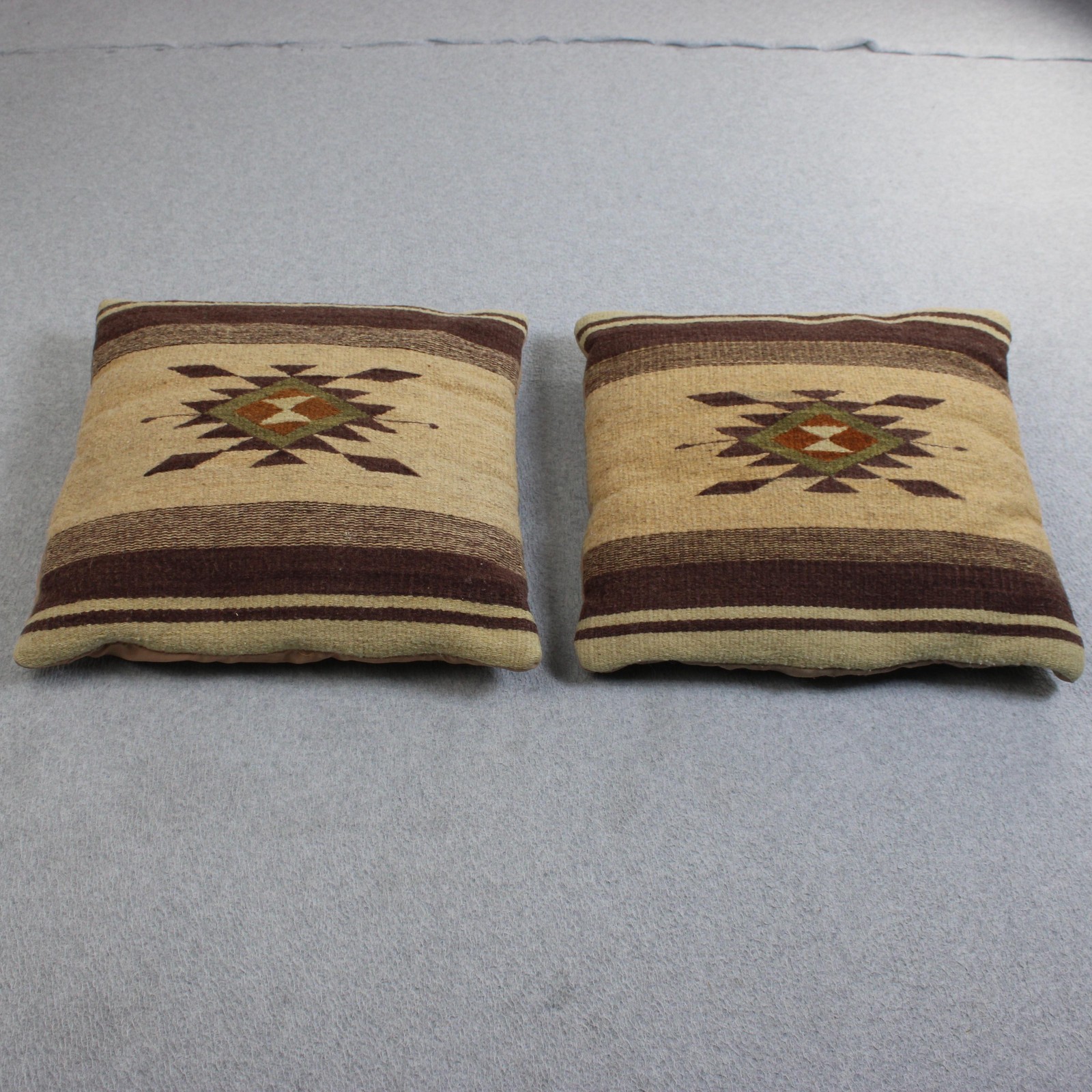 The Zapotec Wool Pillow Set Of 2 Beige Handwoven 16x16 Southwestern Mexican Art
