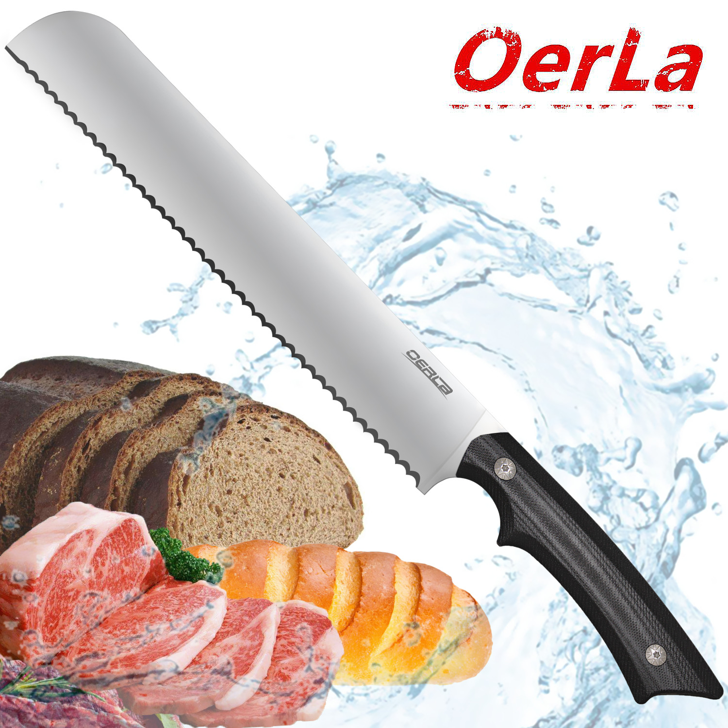 OERLA 10 Inch Forged Cutlery 420HC Full Tang Steel Bread Knife with G10 Handle