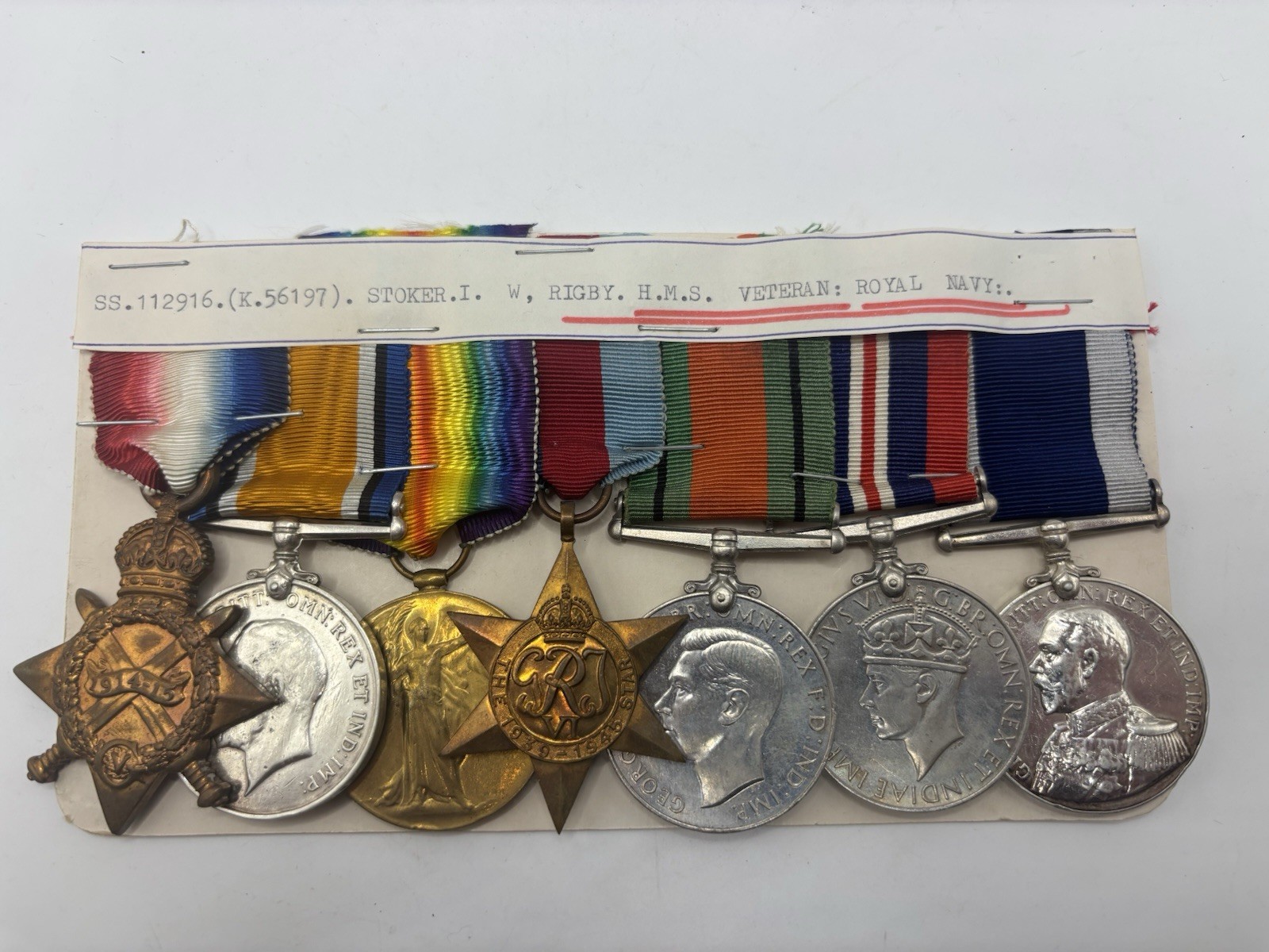 WWI WW2 Royal Navy 7 Medal Group Named Stoker W Rigby HMS Veteran Lon Service