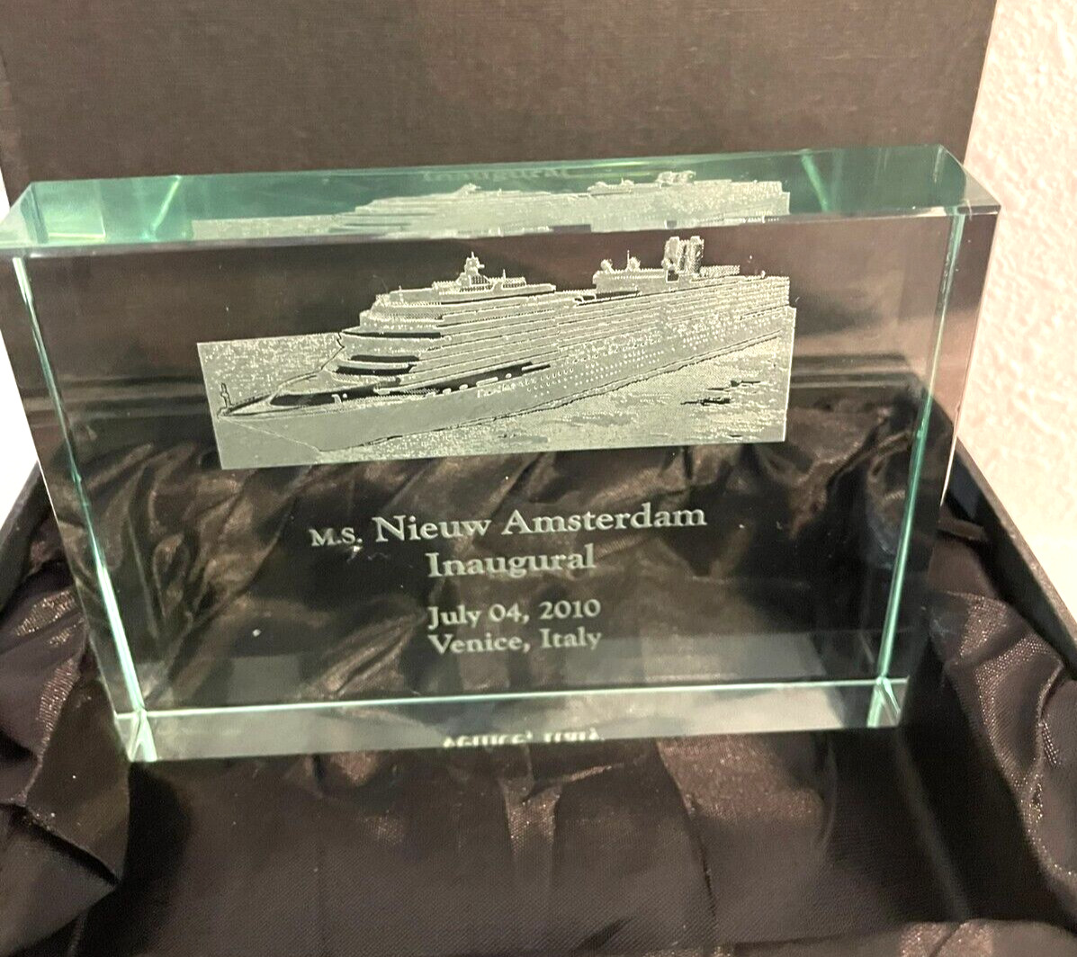 Holland America Nieuw Amsterdam  Ship Inaugural July 4, 2011 Etched Crystal