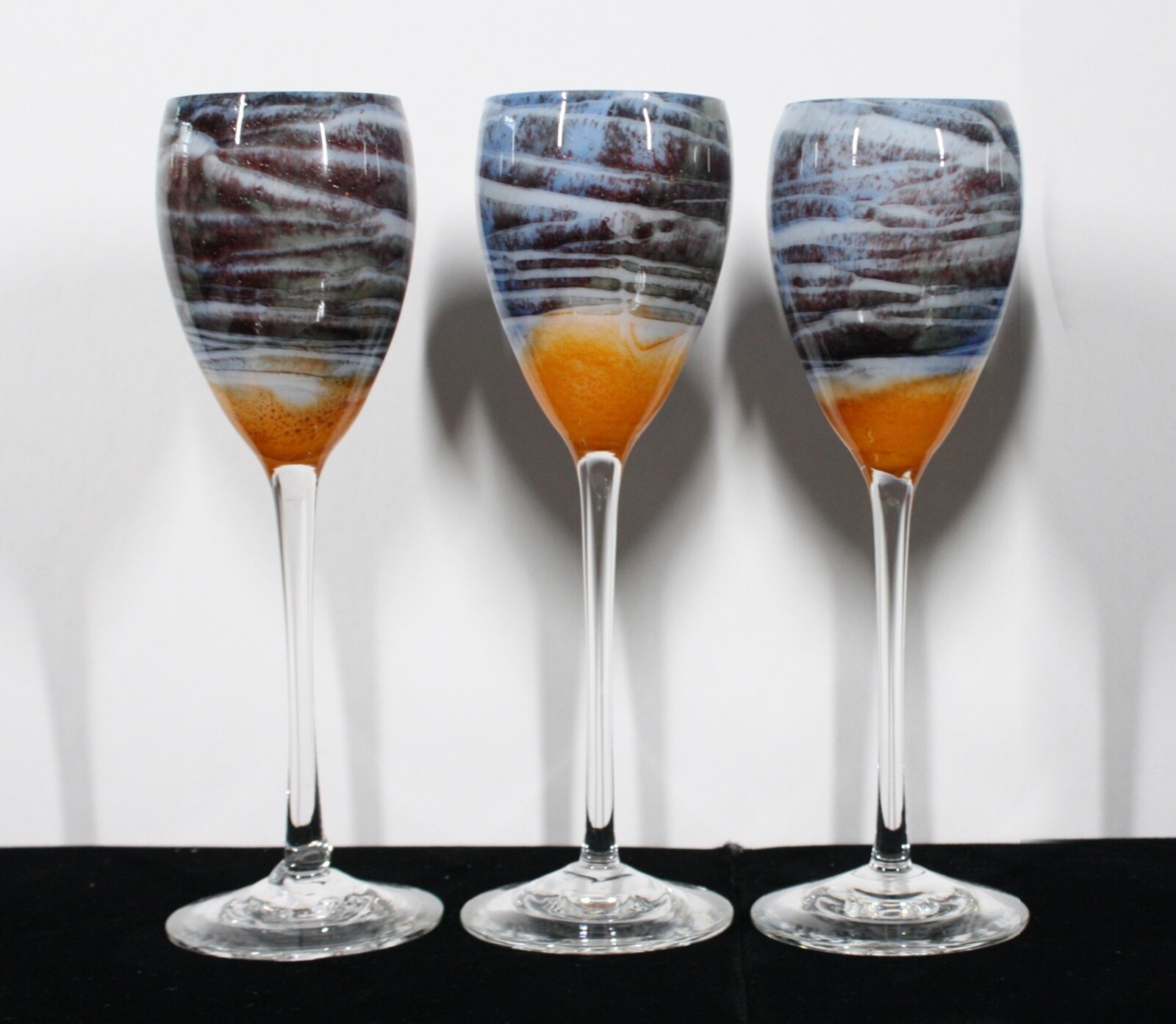 MASLACH SET OF 3 VOLCANO HAND BLOWN WINE GLASSES  9\