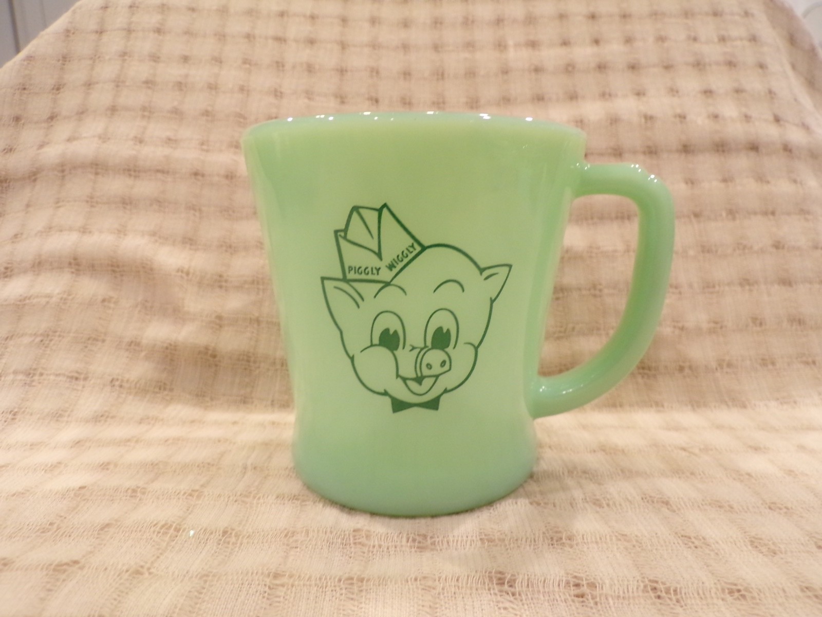 Vintage Jadite Fire-King Piggly Wiggly Grocery Store Advertising Coffee Mug