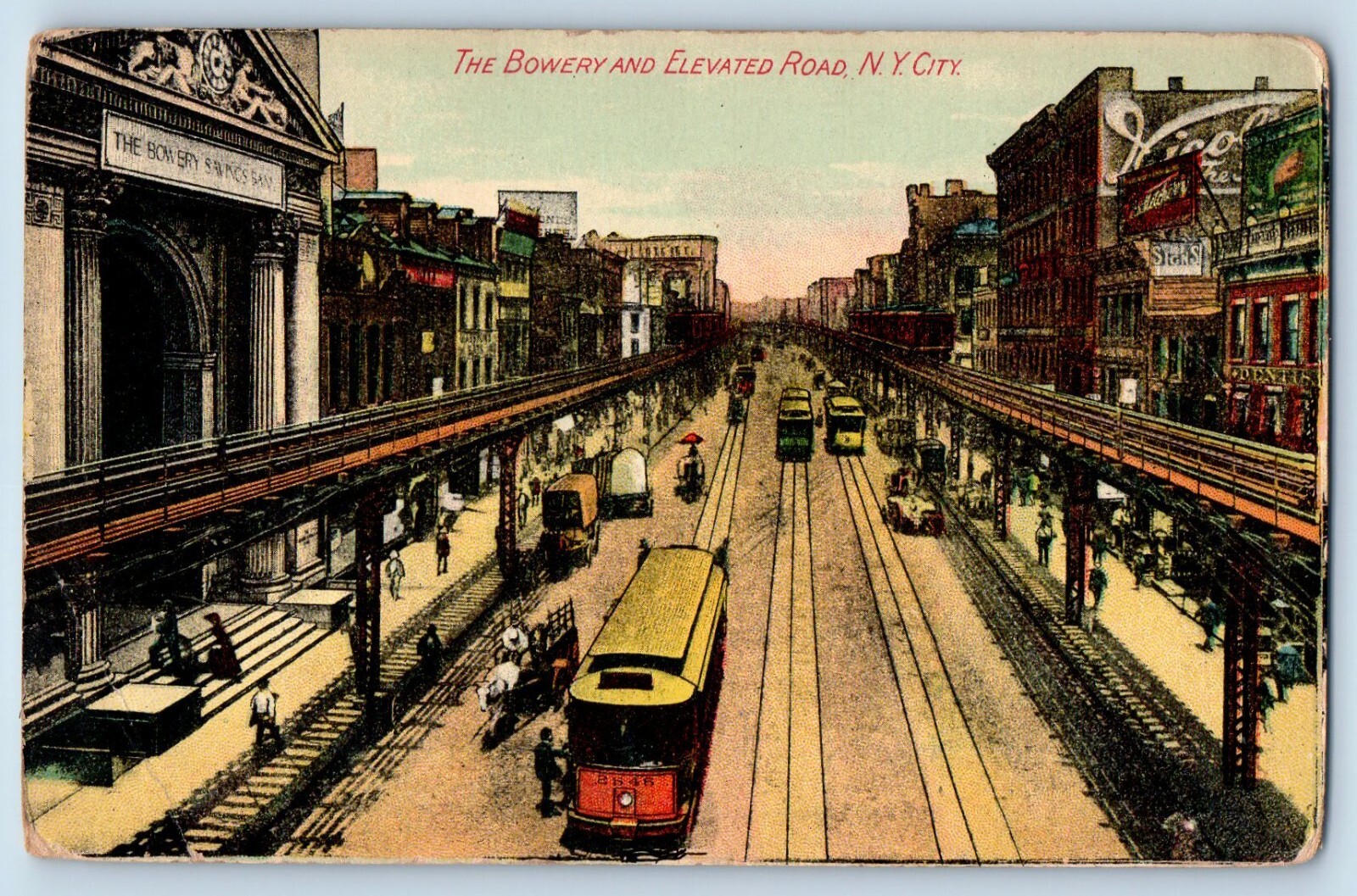 New York City NY Postcard Bowery Elevated Road Exterior Rail Road c1910 Vinatage