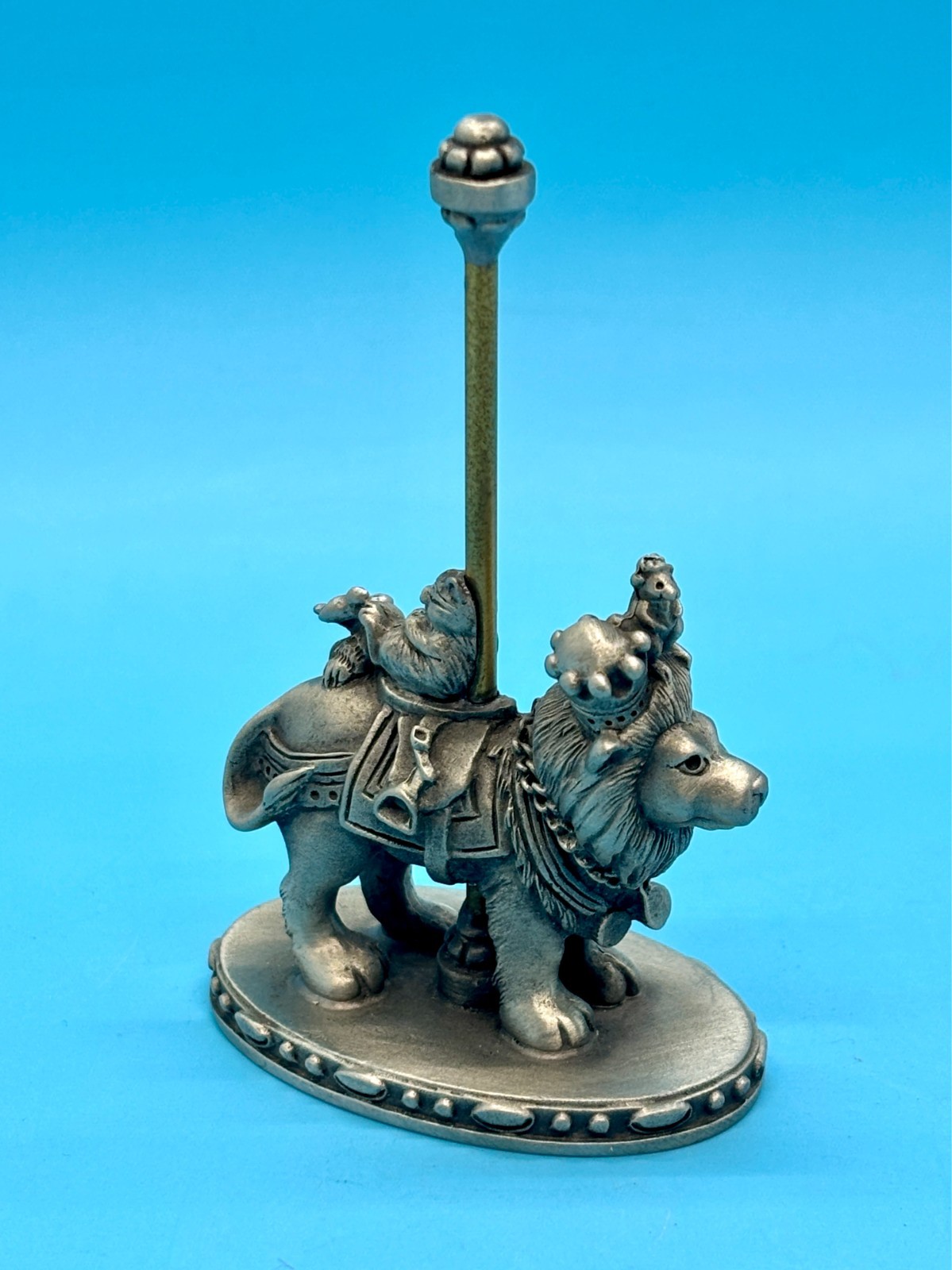 1984 Hudson Fine Pewter Lion Carousel w/ Mice, Raccoon, Bird, Turtle – EUC 1984 Hudson Fine Pewter Lion Carousel w/ Mice, Raccoon, Bird, Turtle – EUC