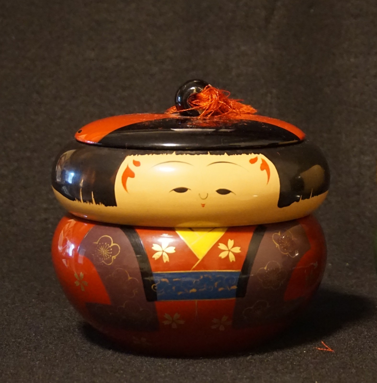 Vintage 1960’s Japanese Handcrafted Kokeshi Doll 3-Piece Stacking Trinket Box