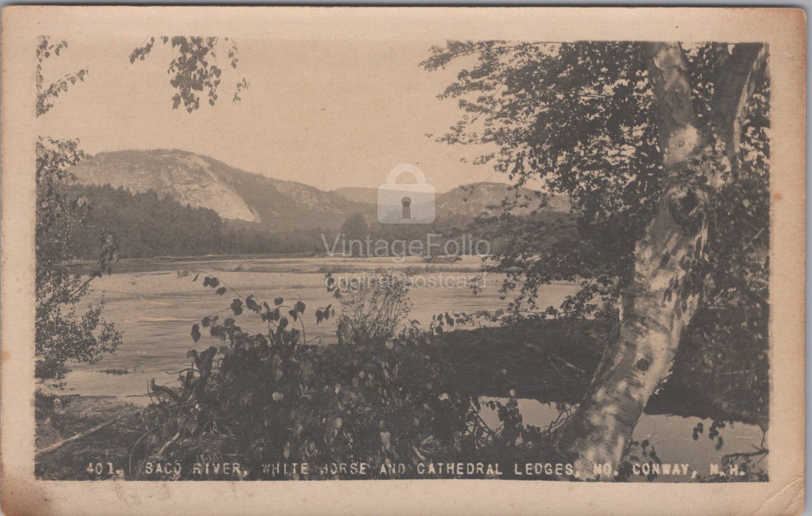 Saco River White Horse Cathedral Ledges North Conway NH RPPC 1910s Postcard