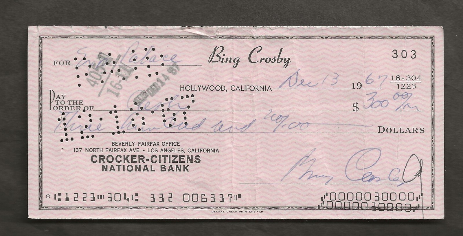 1967 BING CROSBY SIGNED CHECK