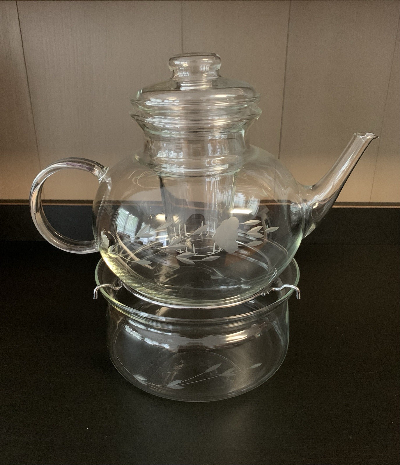 Vintage Princess House 5 Pc Crystal Teapot / Coffee Pot & Warmer Set