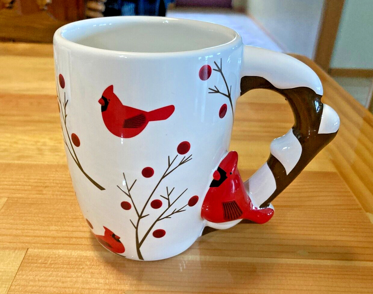 Teleflora Gift 2016 Ceramic Cardinal Mug 3D Handle Winter Snow Red Bird 20 Oz