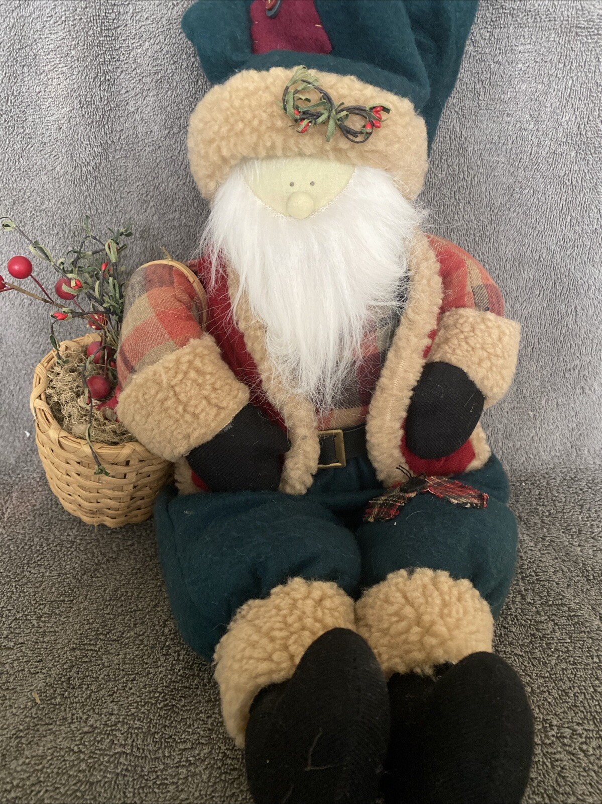 VTG Handcrafted Cloth Santa Doll With Burlap Bag, Primitives, 11 “ Shelf Sitter VTG Handcrafted Cloth Santa Doll With Burlap Bag, Primitives, 11 “ Shelf Sitter
