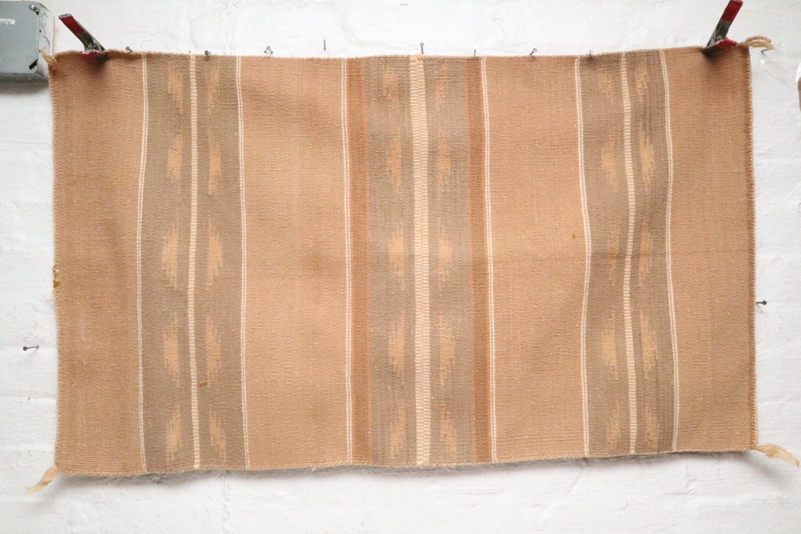 ATQ LARGE Navajo Rug Native American Indian Weaving 40x24 Wide Ruins Striped Vtg