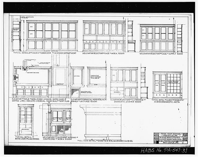 Penn High School Main St Penn Ave PA 1900s Architectural Plan Elevations