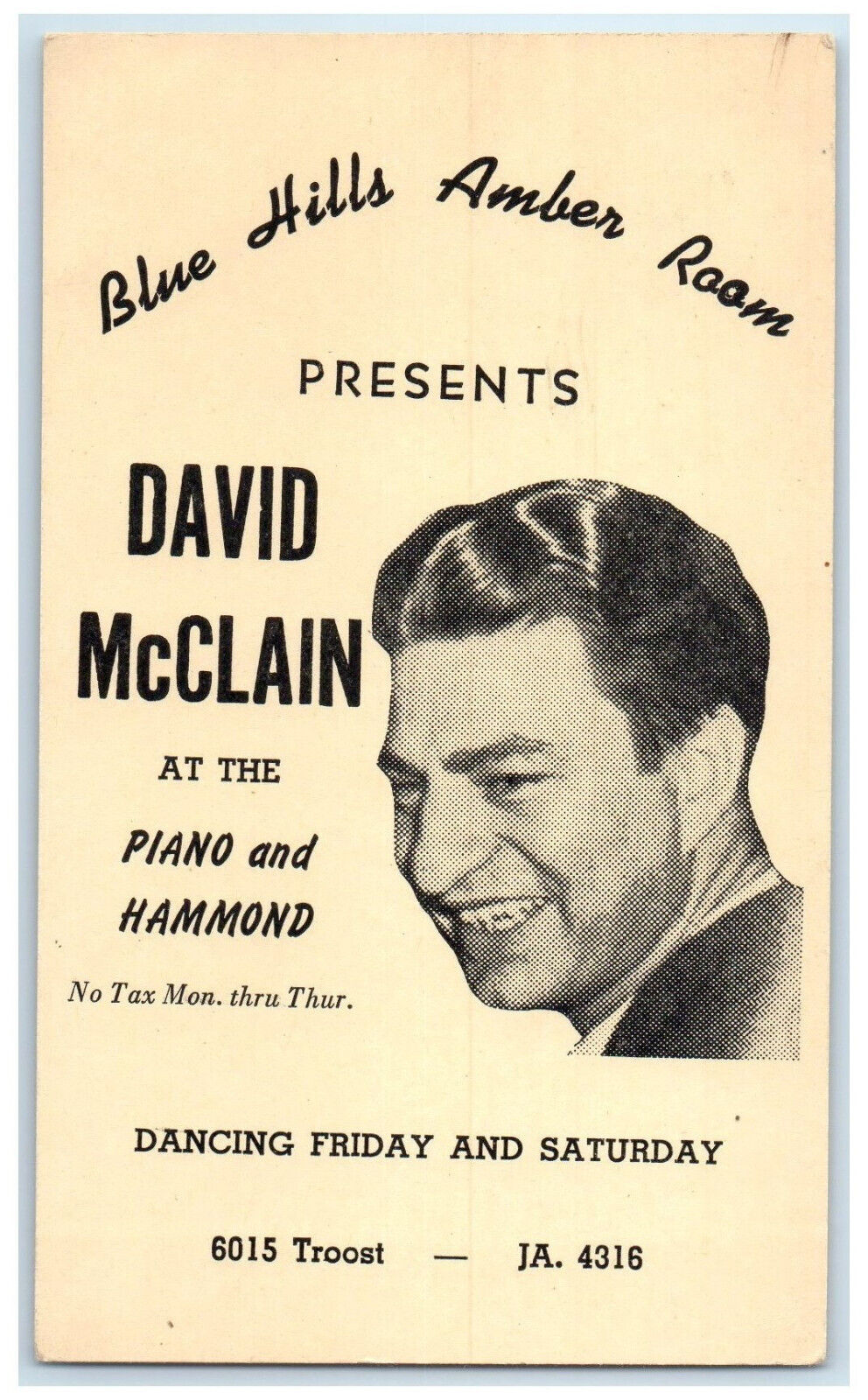 c1950\'s David McClain Piano Blue Hills Amber Room Advertising Postal Card