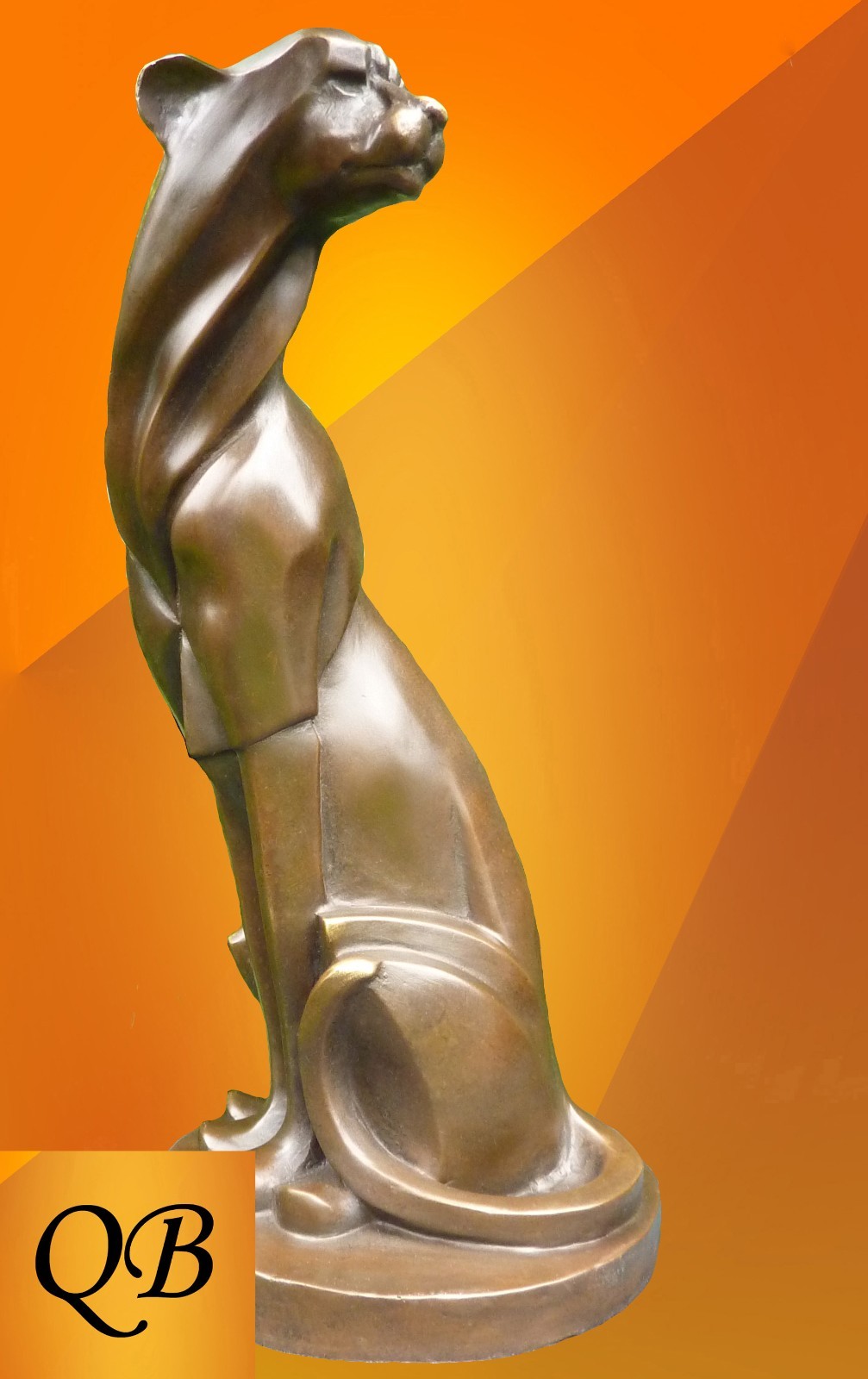 ART DECO CAT BRONZE FIGURE SCULPTURE STATUE CUBIST CHEETAH COUGAR WILD ANIMAL