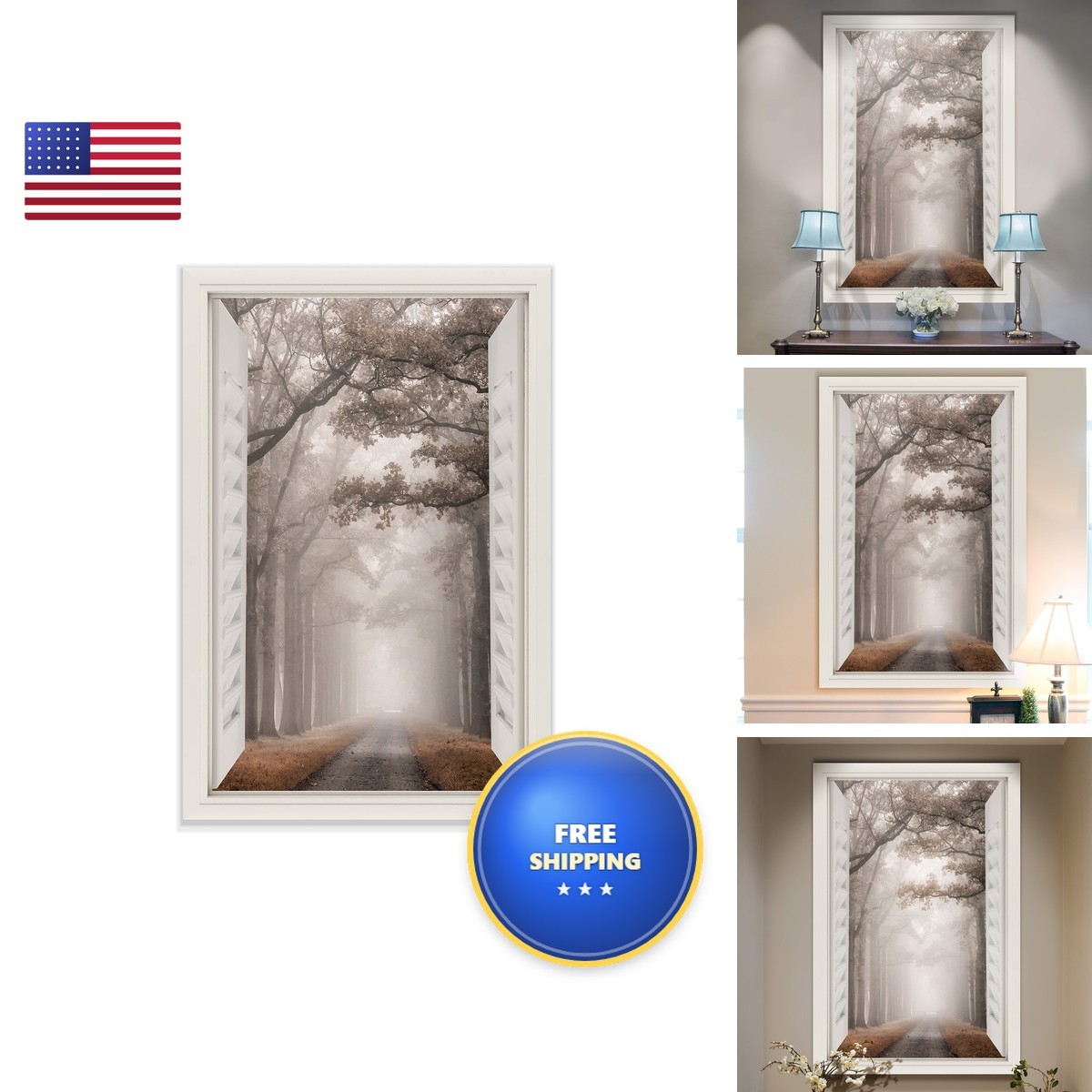 Renditions Gallery Open Window View Of Misty Road Canvas Wall Art 32x48