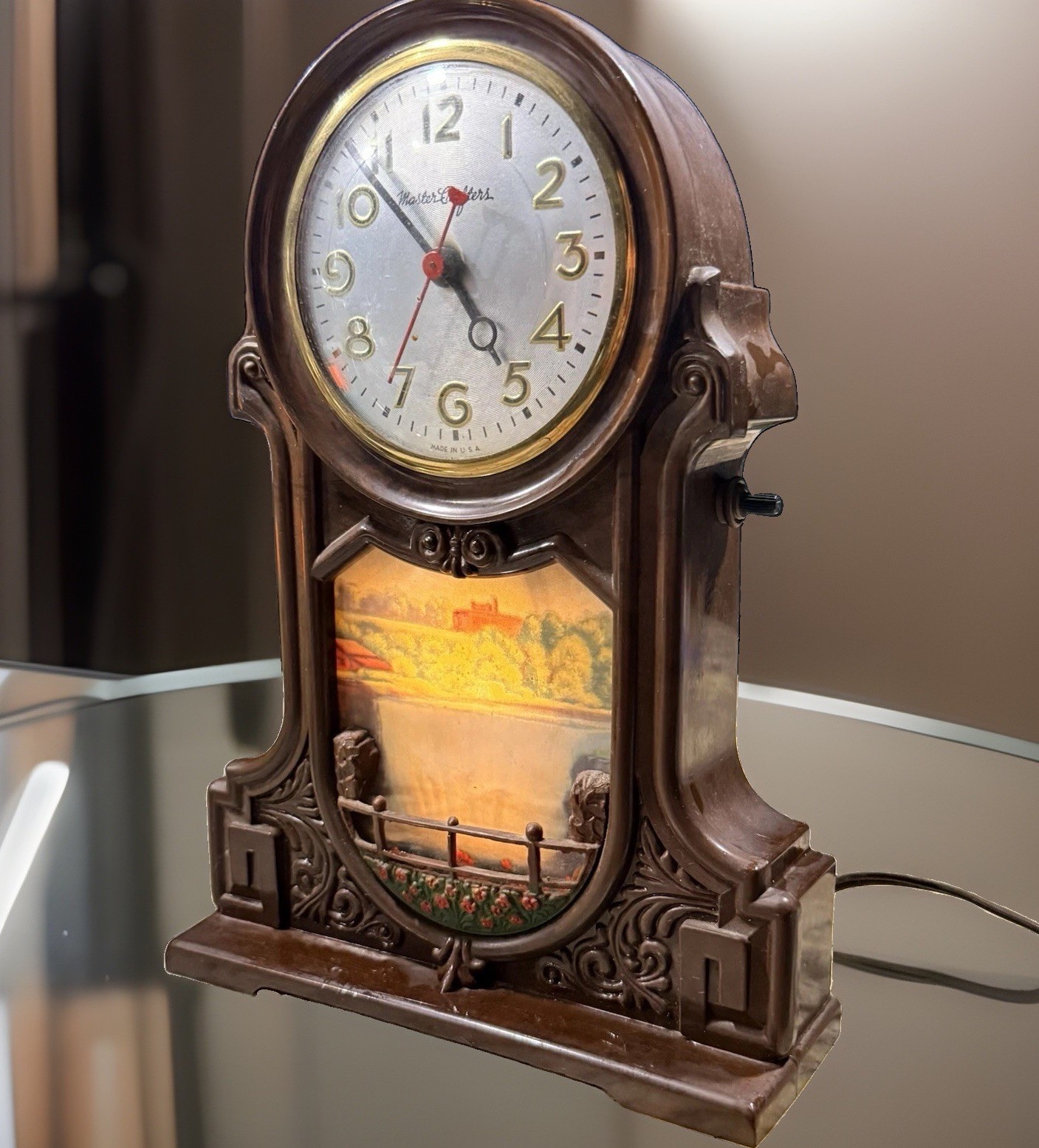 VTG MasterCrafters 254 Bakelite Illuminated Scenic Waterfall Mantel Clock-VIDEO