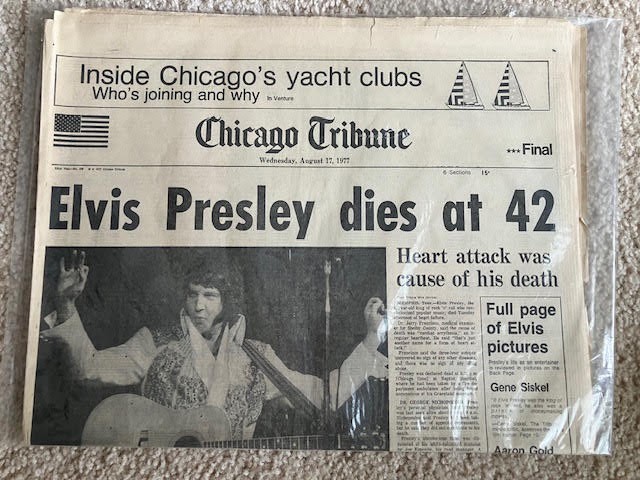 Vintage Elvis Presley Death Newspaper August 17, 1977 Chicago Tribune