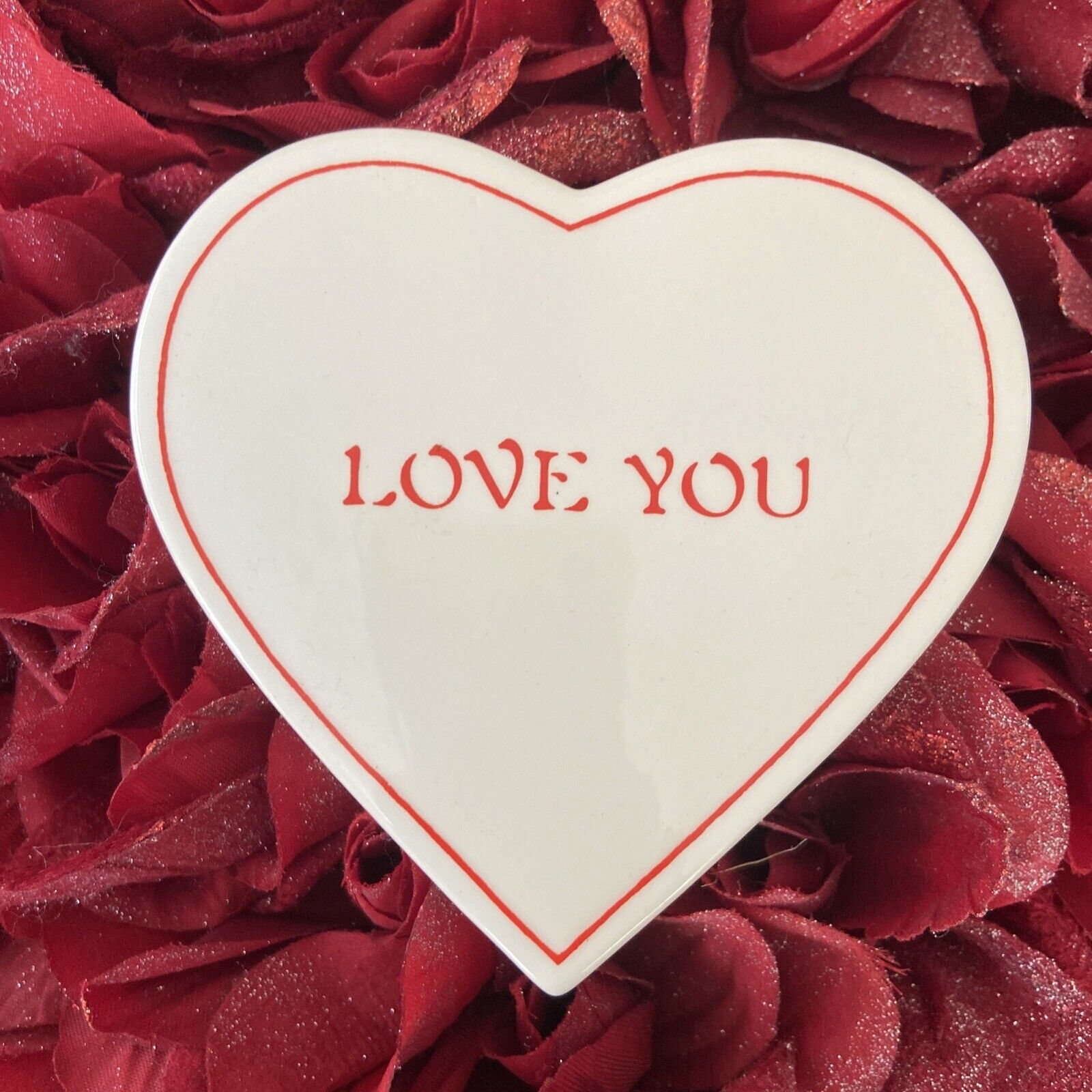 Nancy Lopez Heart Trinket Box Love You White Red Collectible Valentines Vtg 1978